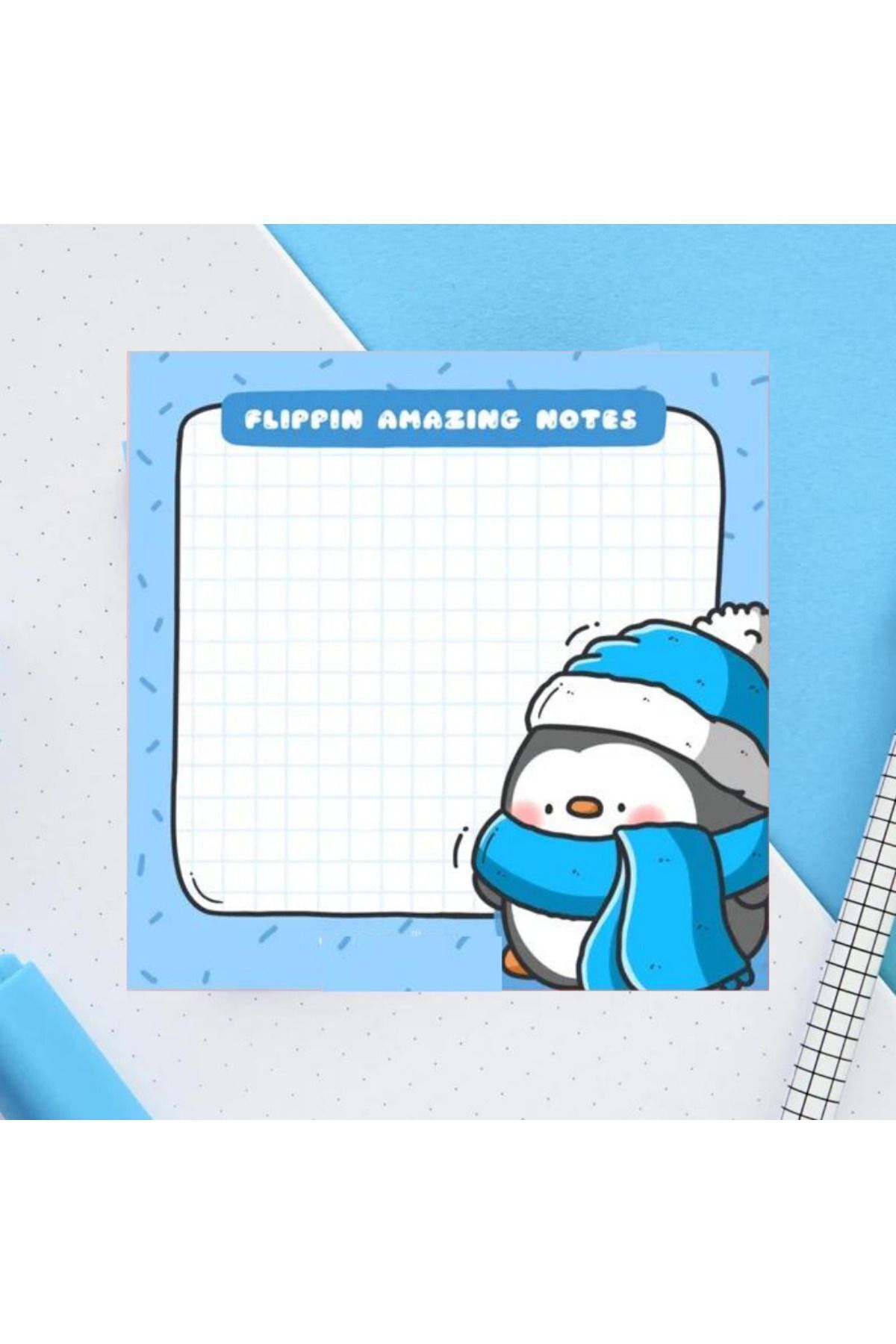 pnkycrco 10X10 Kawaii Şapkalı Penguen Not Kağıdı Memopad Bloknot Not Defteri