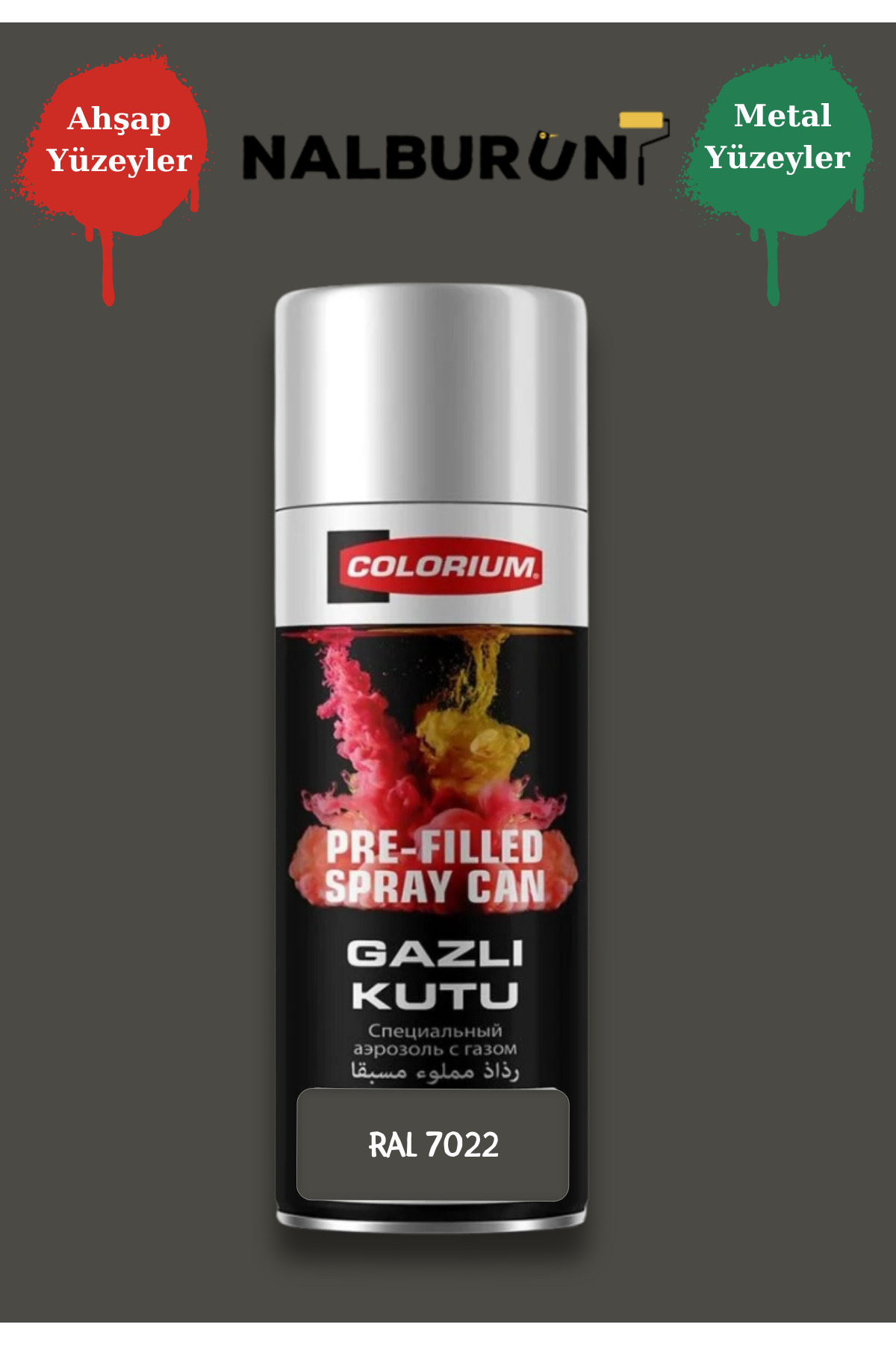 Colorium K7 Ral Renkleri 400 Ml Özel Doldurulmuş Selülozik Mat Sprey Boya Ral 7022 Toprak Grisi