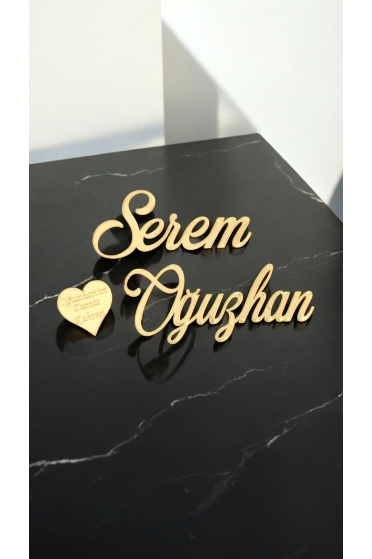Cyz Home Gold Pleksi isimlik 2 Adet isim 1 Adet Kalpli Damat Kahvesi