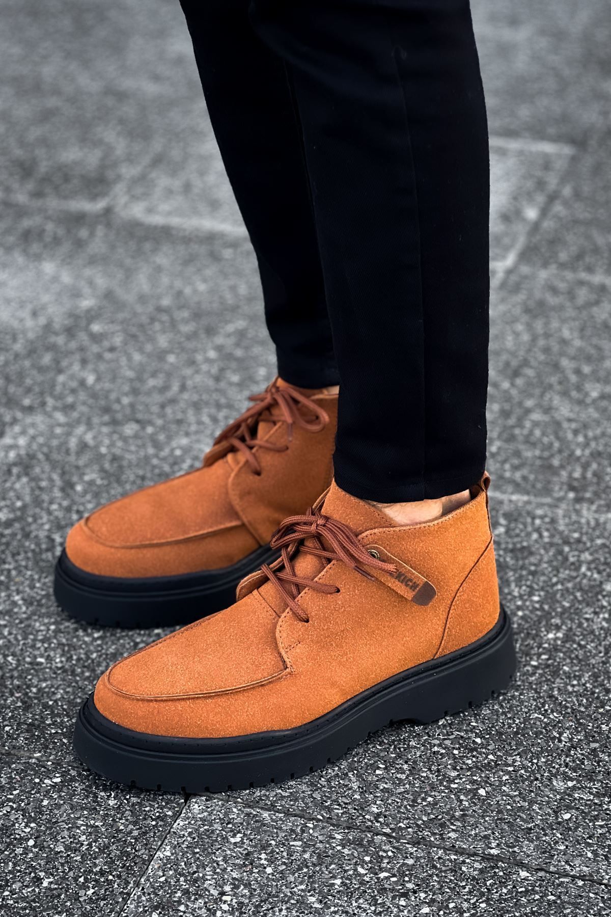 Joy Man Bryggen J213 - Cizme Sport Ortopedice Pentru Bărbați Cu Șireturi Și Fermoar - Piele Intoarsa, Sst Maro Masculin - 42
