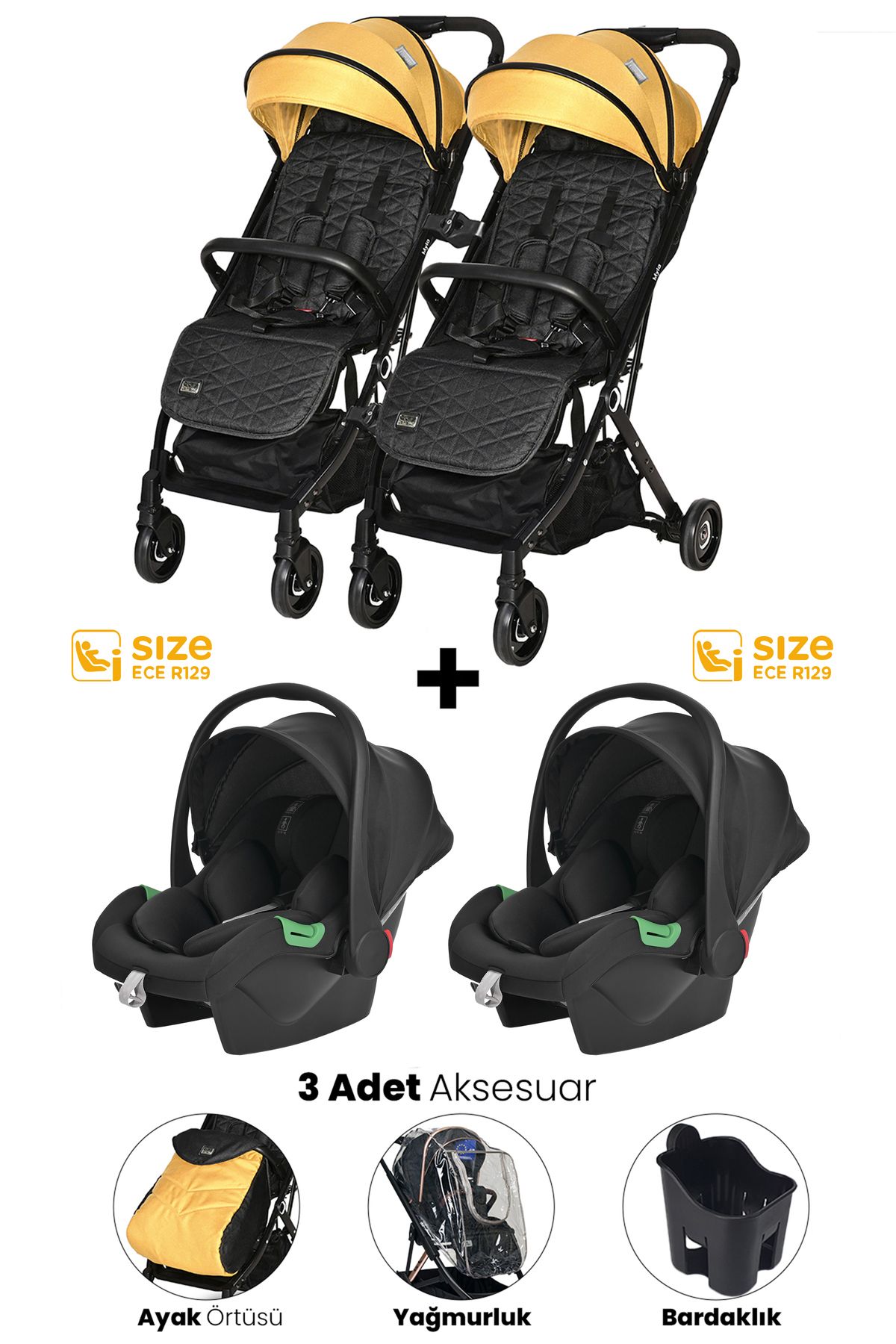 LORELLİ Lorelli Myla Ayrılıp Birleşebilen Kabin Set İkiz Bebek Arabası lemon curry
