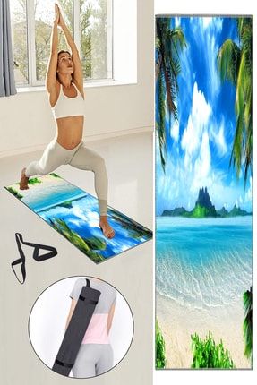 Tropikal Deniz Ada Desenli Yıkanabilir Kaymaz Fitness Spor Pilates Yoga Halısı Matı elseyogan25