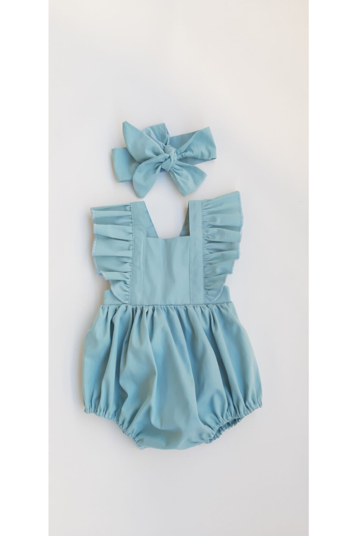 ikokokids Kız Bebek Mavi Ayarlanabilir Askılı Romper Takım