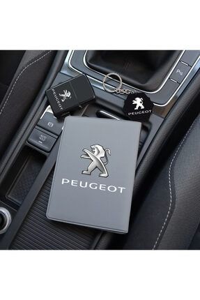 Özel Tasarım Peugeot Logolu Gri Ruhsat Kılıfı, Çakmak Ve Anahtarlık RUHZİPANAH-PEJOG