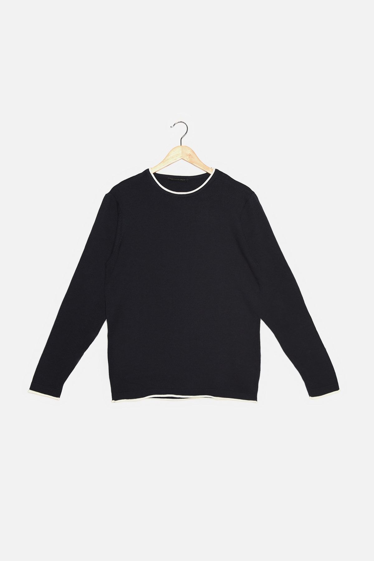 Trendyol Collection-Granatowy męski sweter Slim Fit Slim Fit z kontrastowym kołnierzykiem Tmnaw21Kz2499 11