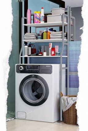 Çamaşır Makinesi Üstü Düzenleyici Raf Banyo Dolabı Rafı Makina Üstü Dolap Raf Gri Renk TYC00190730758
