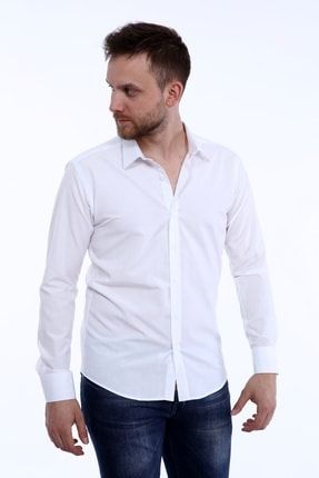 Erkek Slim Fit Beyaz Uzun Kollu Gömlek MGM-568-V11