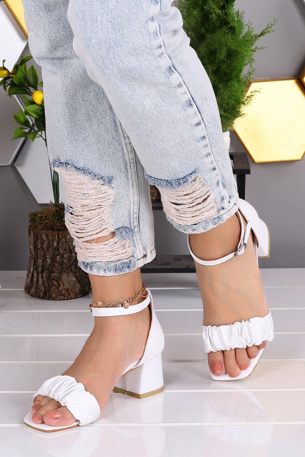 Ayakland 907-2216 Cilt 5 cm Topuk Kadın Sandalet Ayakkabı ZO7814