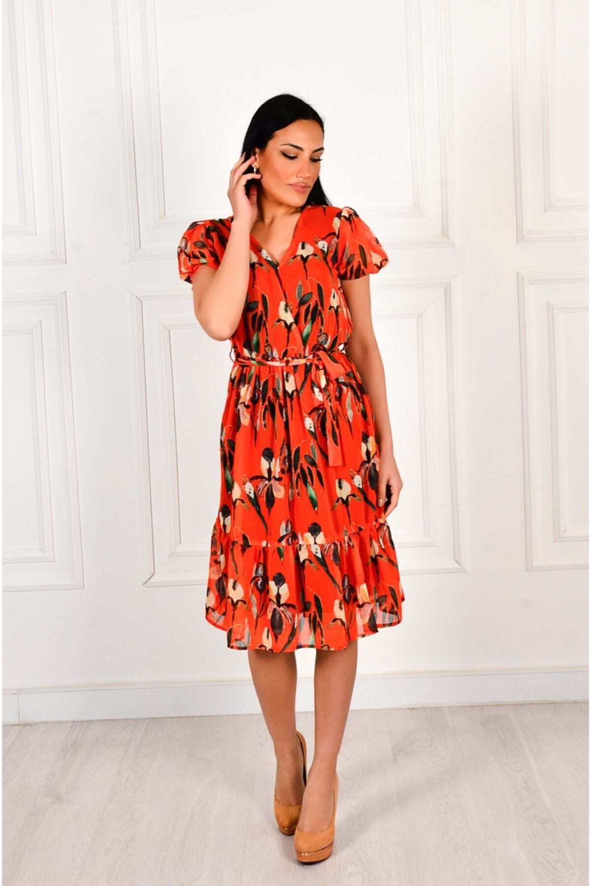 Self portrait orange chiffon dress online