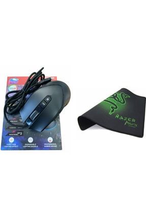Kaliteli Rgb Optik Kablolu Işıklı Oyuncu Gaming Gamer Mouse 6400dpı 7 Tuşlu Maus + Razer Pad Ped TRENDEXPKALİTEMOUSE45