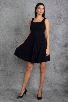 Kadın Lacivert Etek Kısmı Pilise Astarlı Elbise T9/02 85N5740
