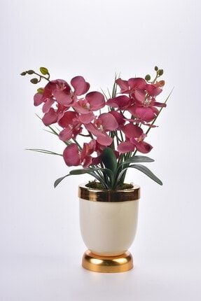 Yapay Çiçek Fildişi Metal Vazo 2'li Kumaş Orkide Kc00200920 KC00200920