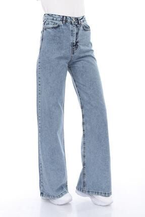 Kadın Mavi Kar Yıkamalı Likralı Jean Salaş Süper Yüksek Bel Geniş Paça Kot Pantolon cbHMDRLL150721