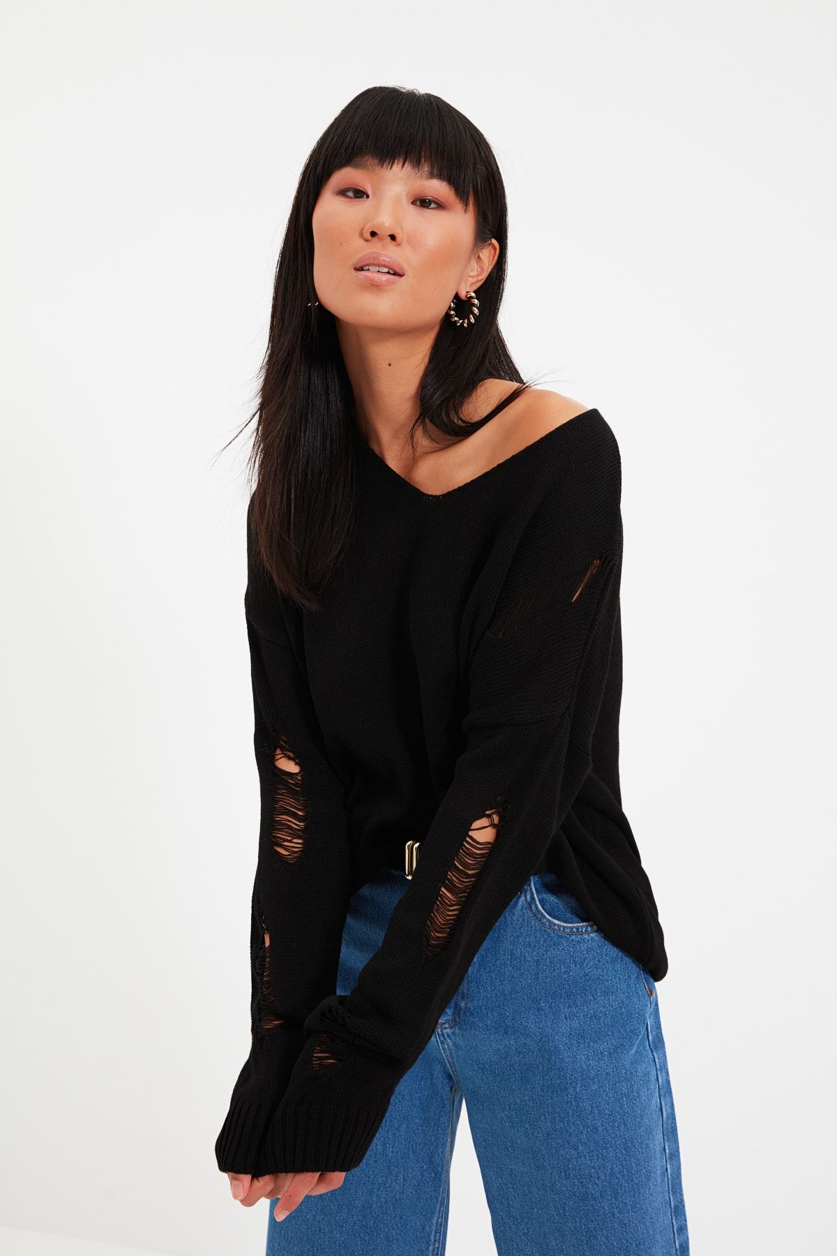 Trendyol Collection-Μαύρο Πλεκτό Πουλόβερ 7