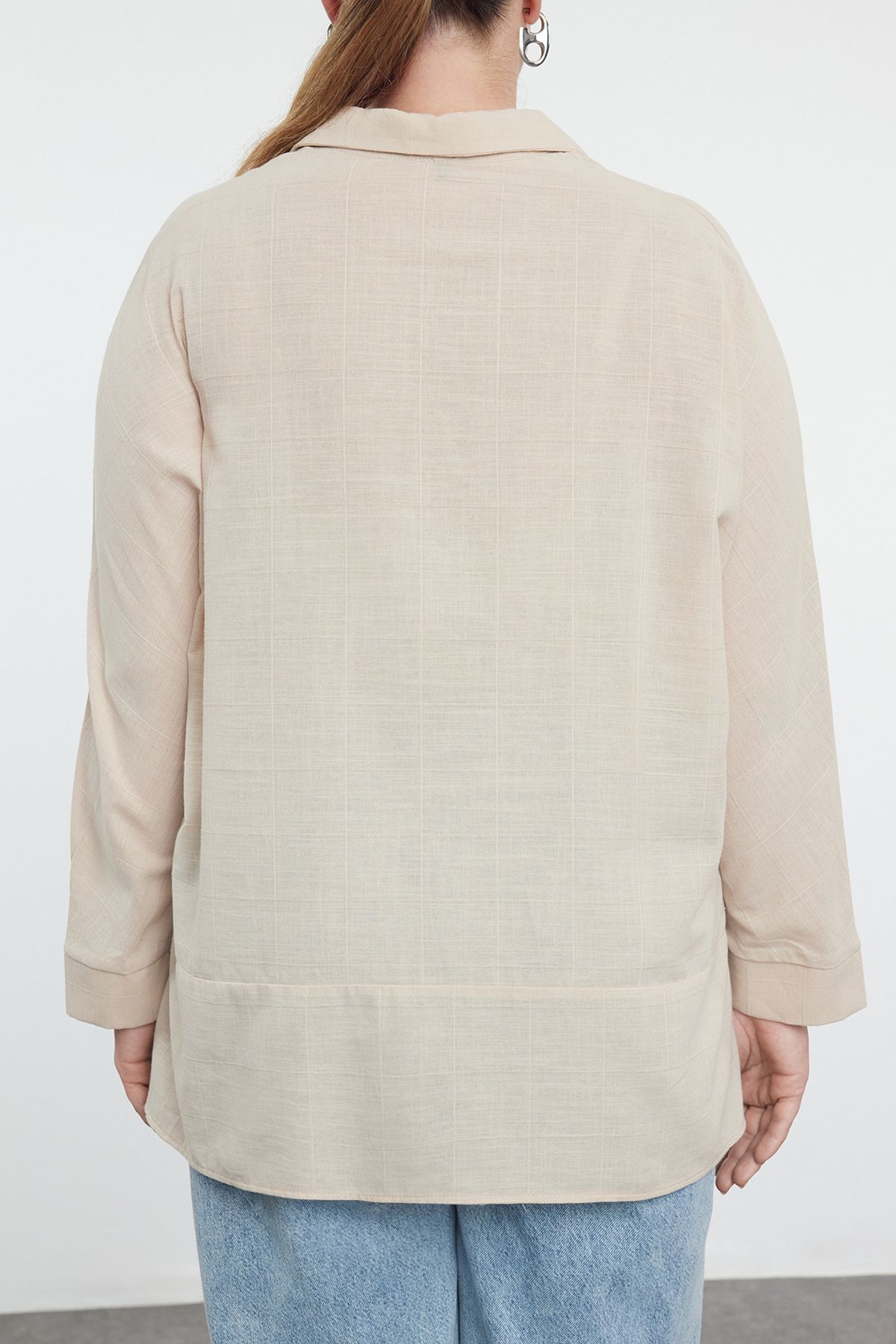 Edit by Trendyol-Beige Large Size Linen Woven Shirt - TEDAW25AX00000 4