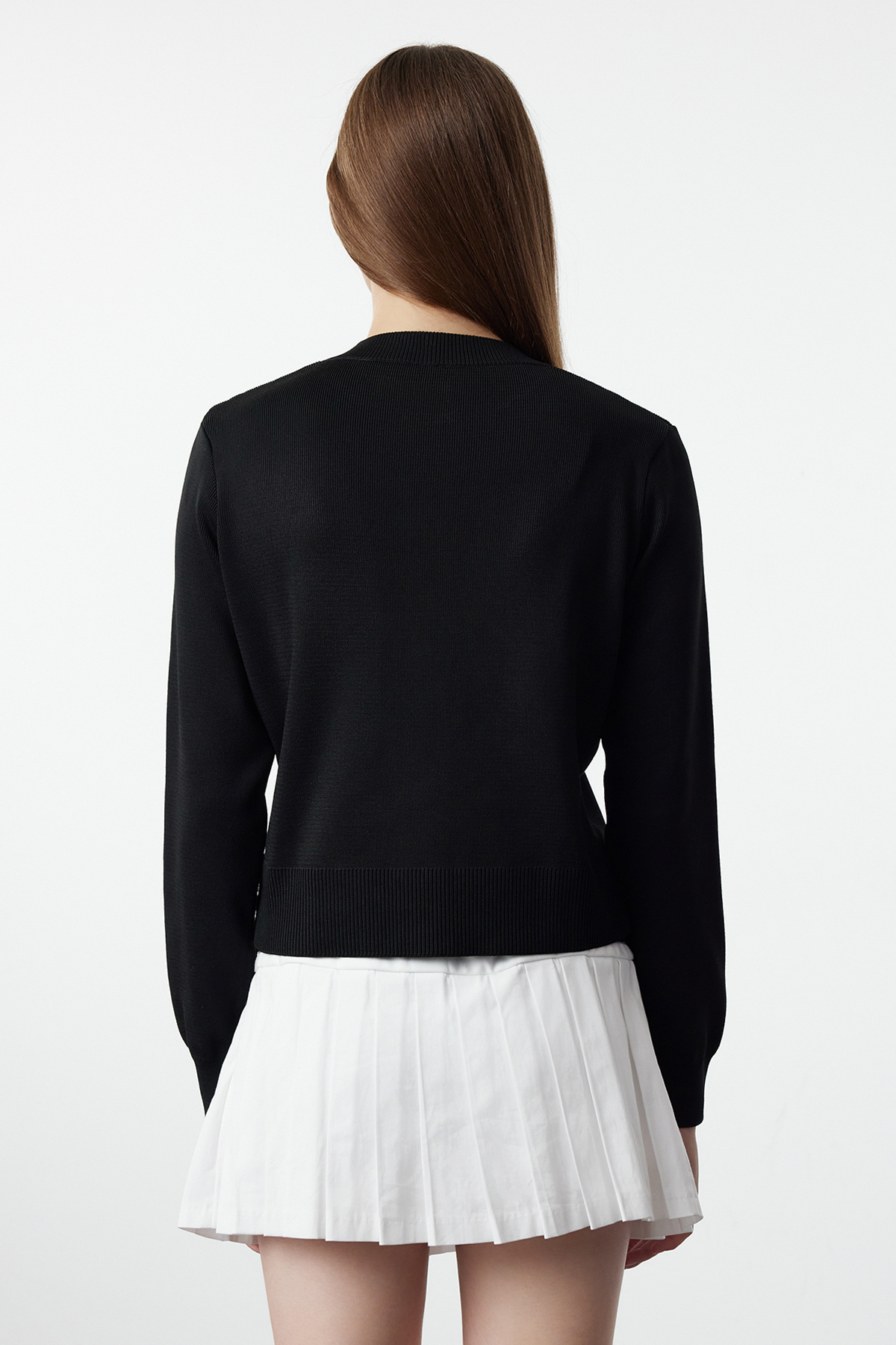 Trendyolmilla  Siyah Bisiklet Yaka Ceket Görünümlü Triko Hırka TWOAW25HI00051 - Görsel 5