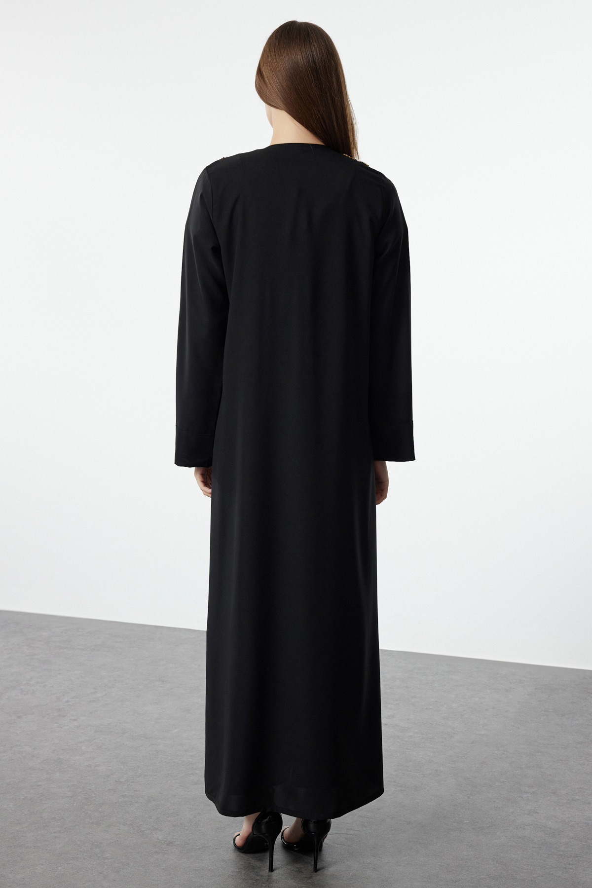 Trendyol Modest-Black Stone Embroideed Woven - Cap, Ferace and Abaya TCTAW25KF00009 5