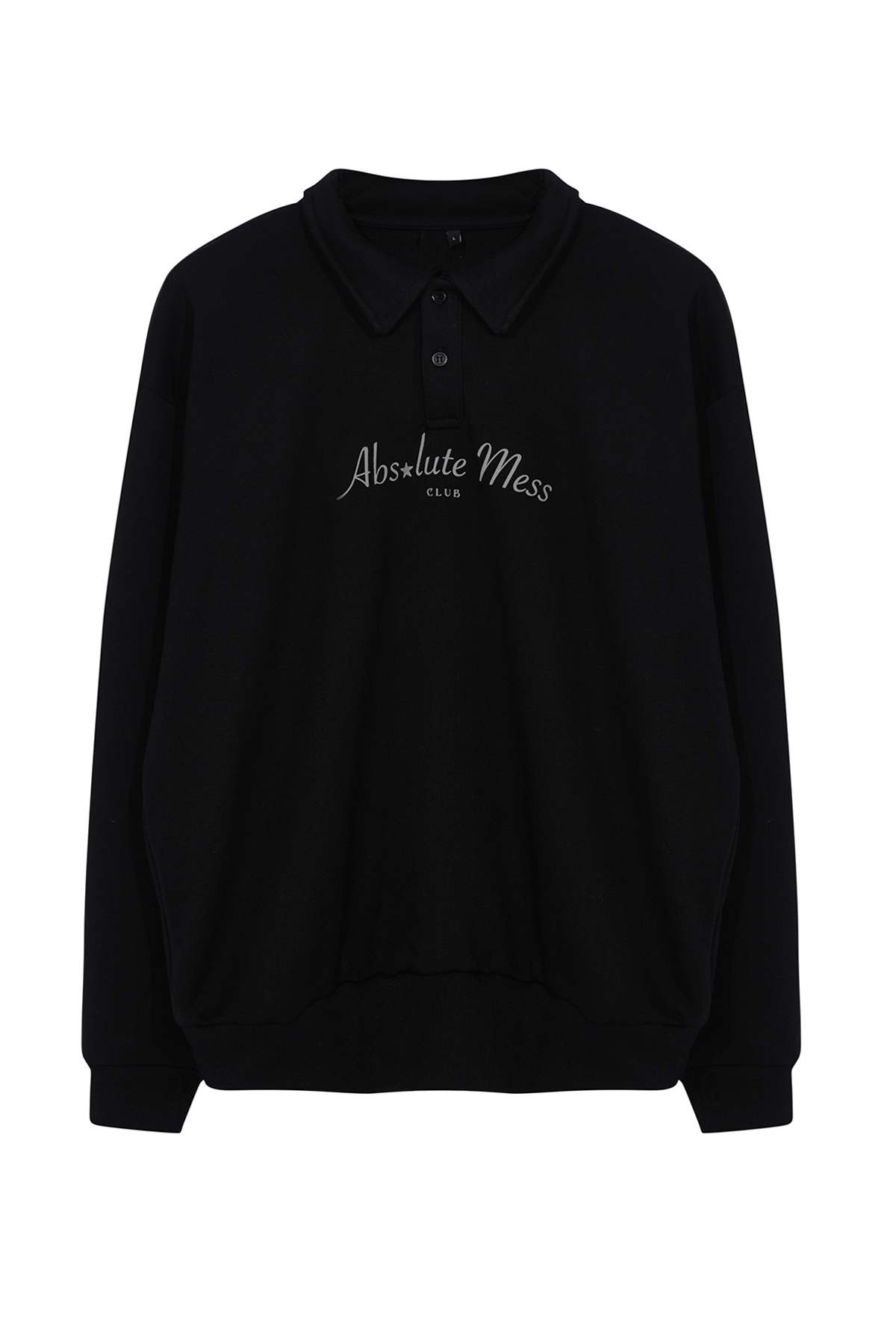 Trendyolmilla  Siyah Oversize/Geniş Kesim Yazı Baskılı Polo Yaka Sweathisrt TMNAW25SW00019 - Görsel 3