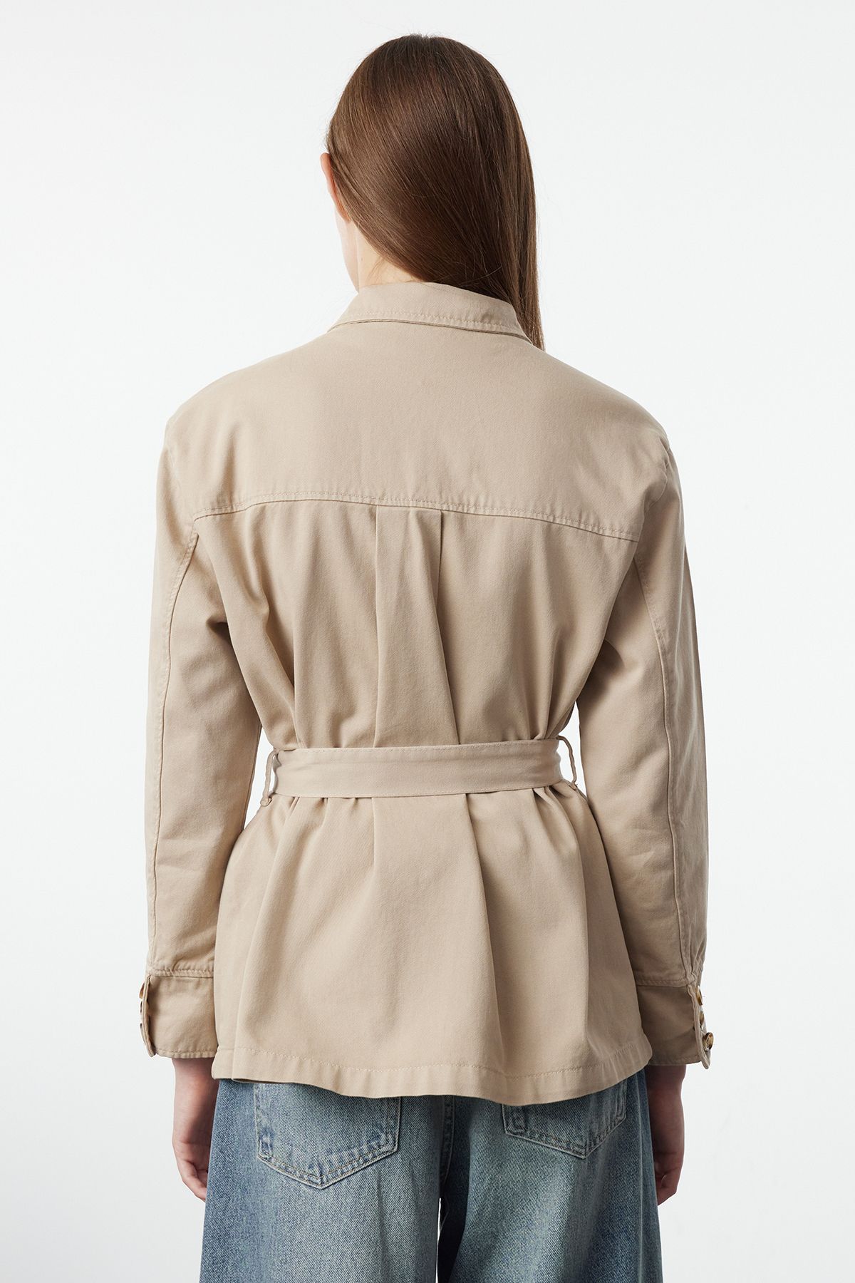 Trendyol Collection-Oversize Denim Jacket with Mink Pocket Detail Belt Twoaw25Ce00037 5