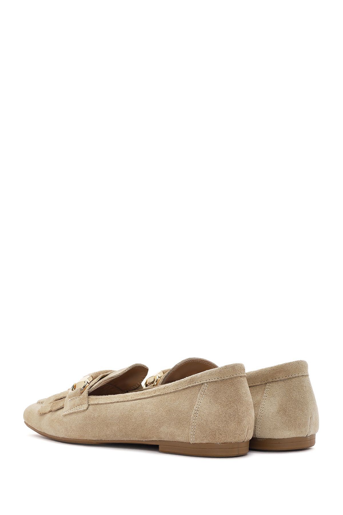 لوفر نود زنانه چرمی Beige Loafer 24SFD202210 اورجینال Derimod