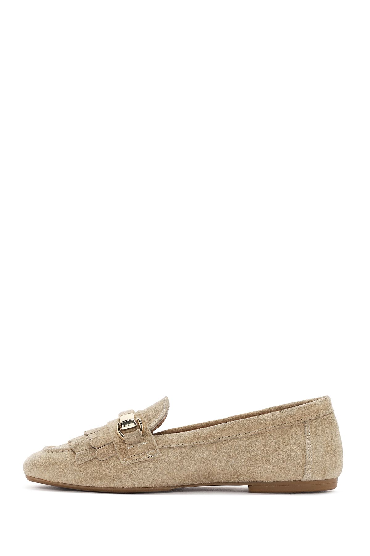 لوفر نود زنانه چرمی Beige Loafer 24SFD202210 اورجینال Derimod