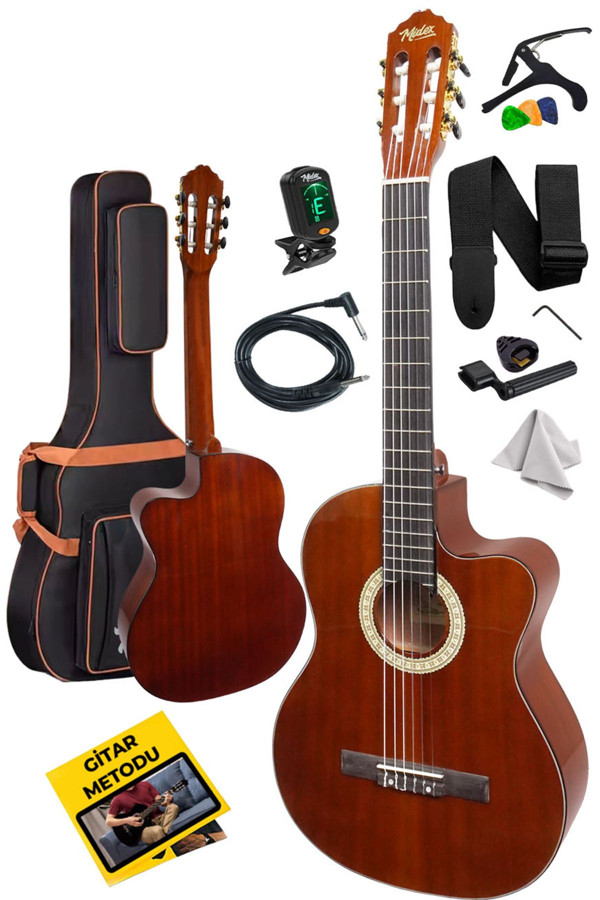 X48 Profesyonel Masif Ağaç Ekolayzerli Elektro Klasik Gitar Seti 4/4 Üst Segment - 3