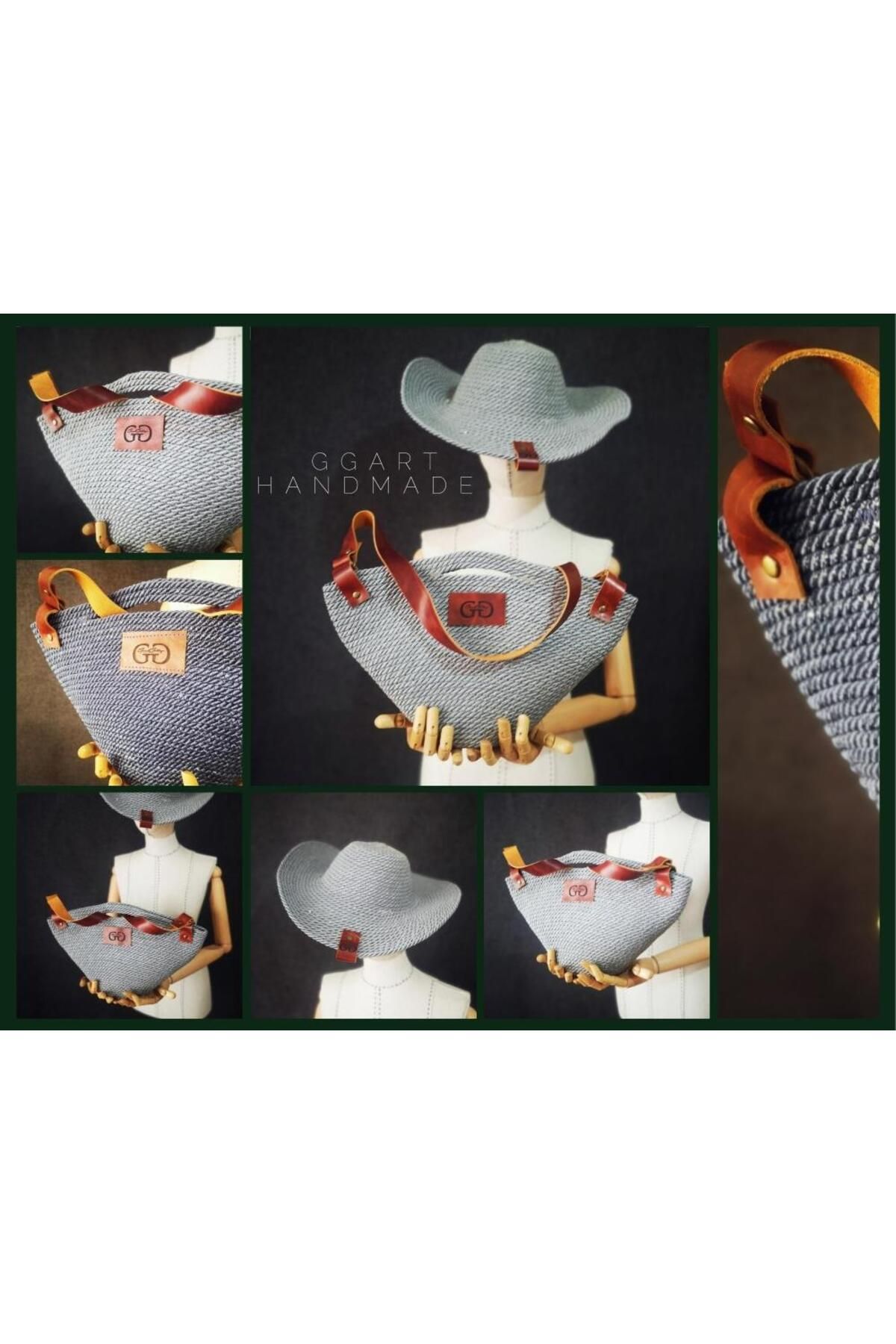 Handmade Genuine Leather Macrame Shoulder Bag Hat Set