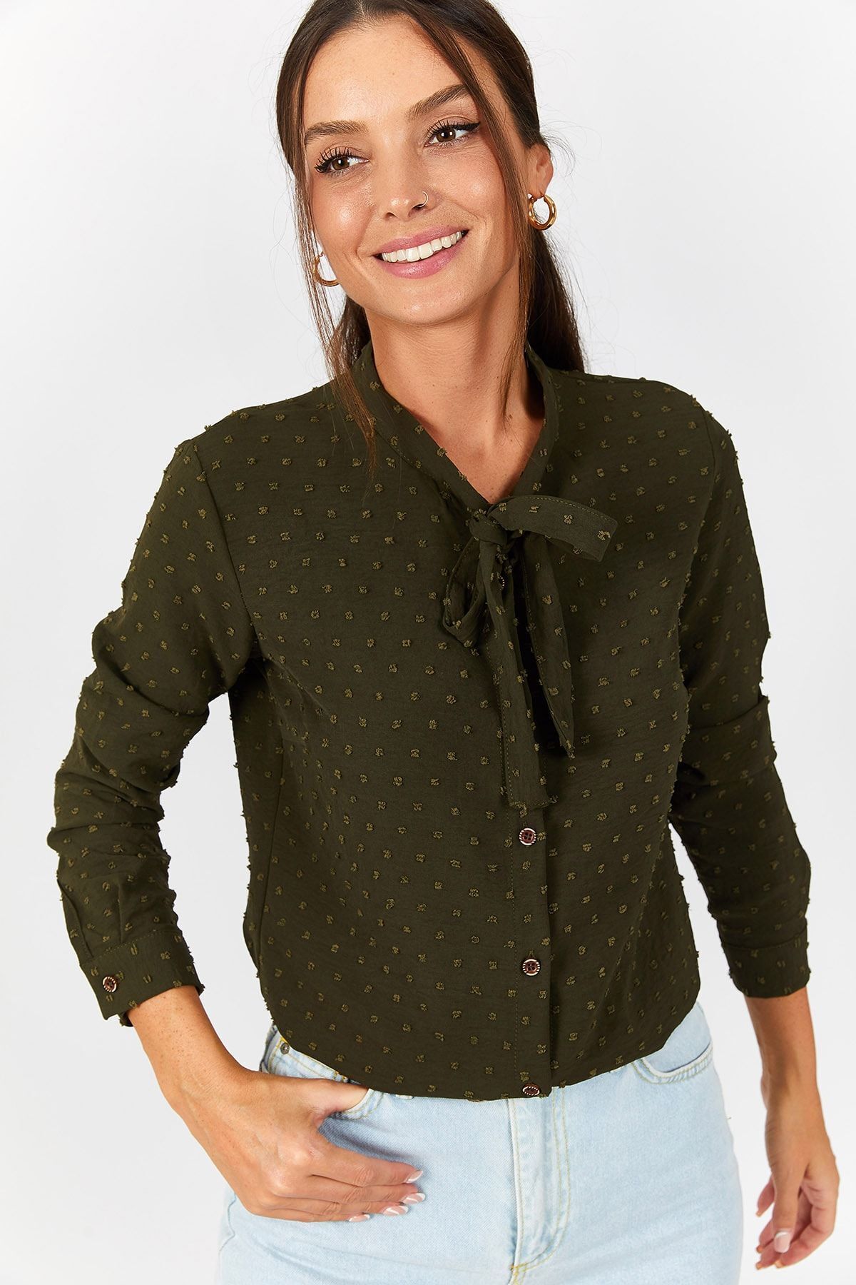armonika-Dámská vzorovaná košile s khaki límečkem ARM-20K001150 2