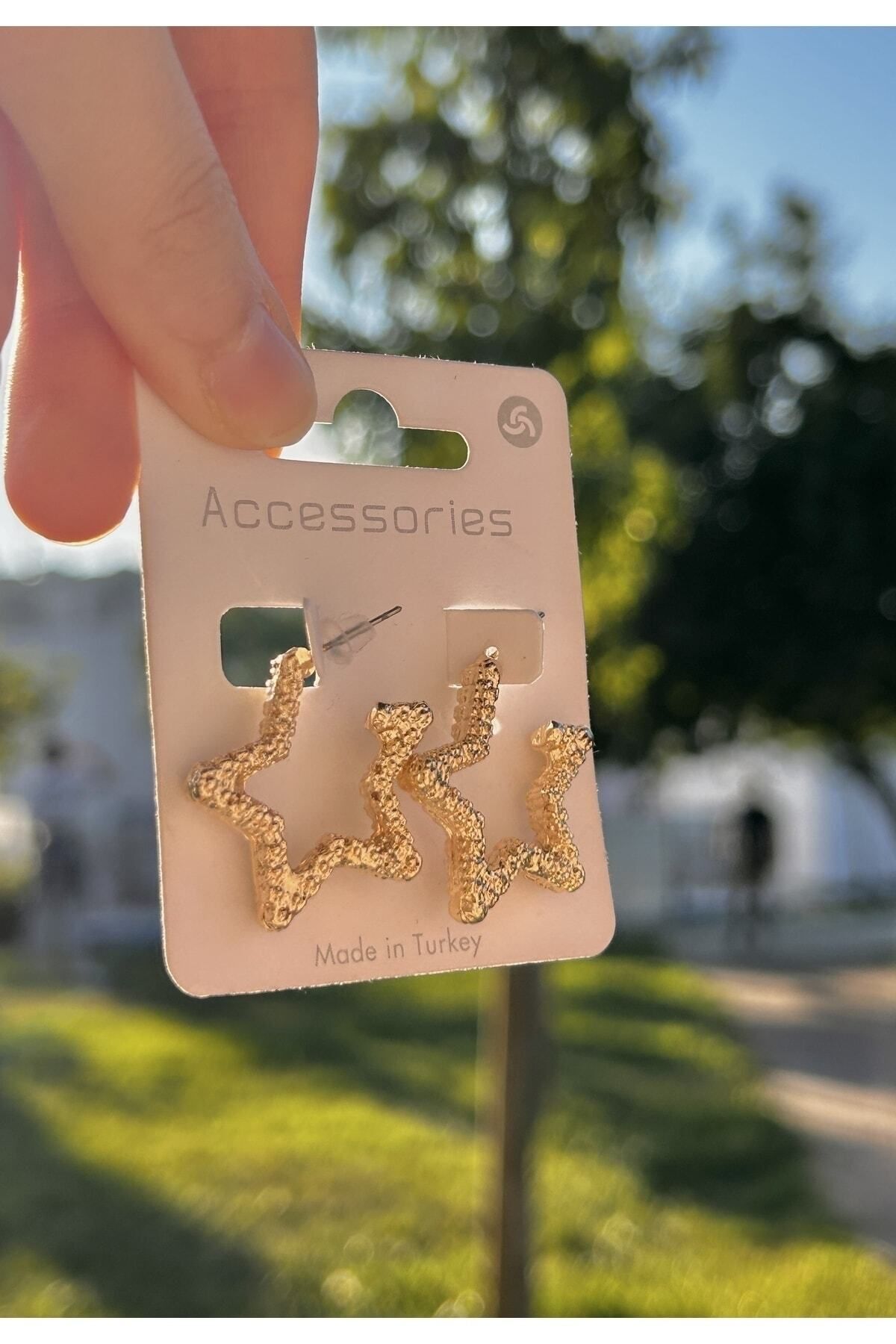 Yıldızlı Vintage Gold Kadın Küpe 2