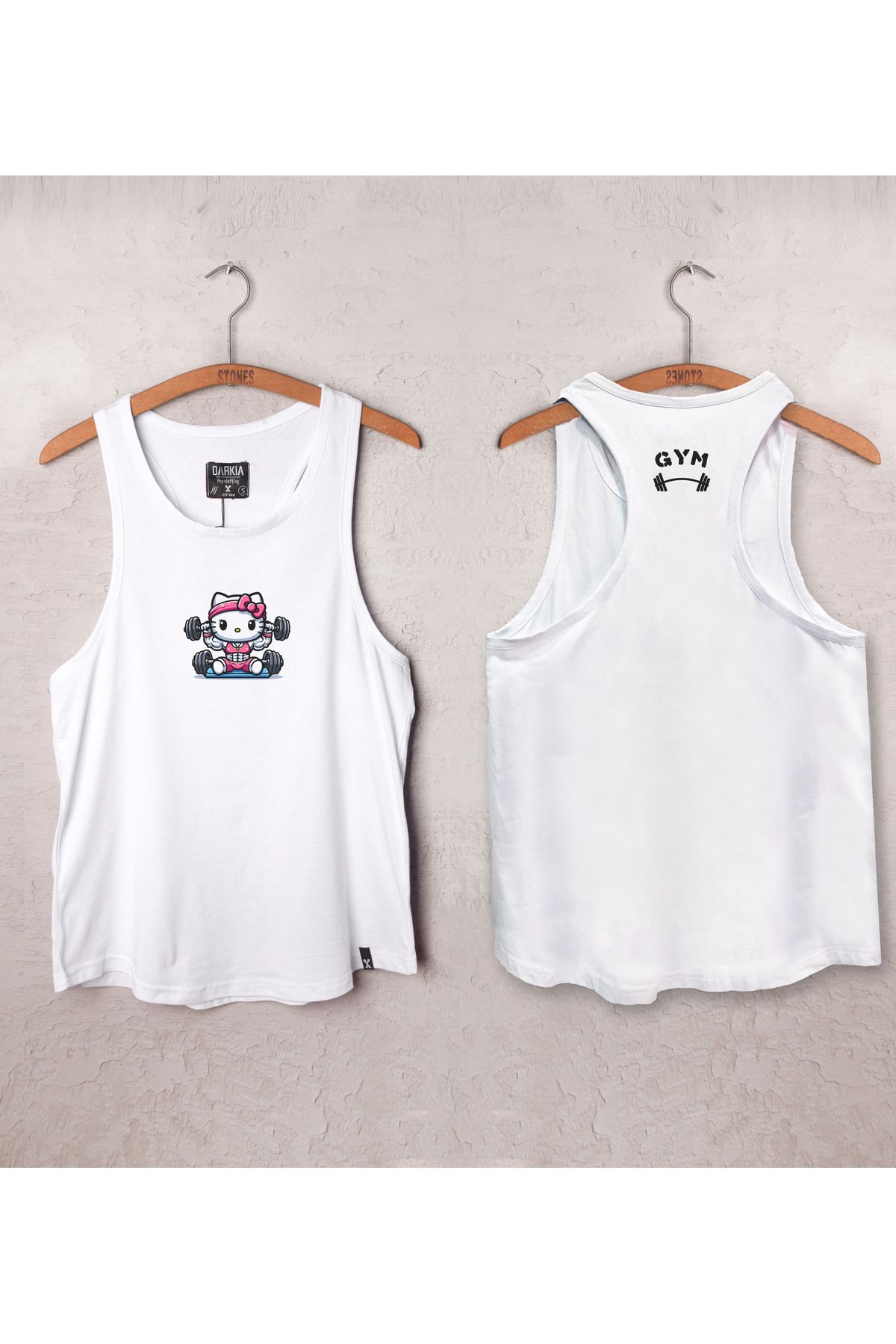 Darkia Tricou De Fitness Pentru Bărbați Cu Imprimeu Cu Greutăți Cu Gantere Hello Kitty - Tricou De Gimnastică Y-back Unisex - L