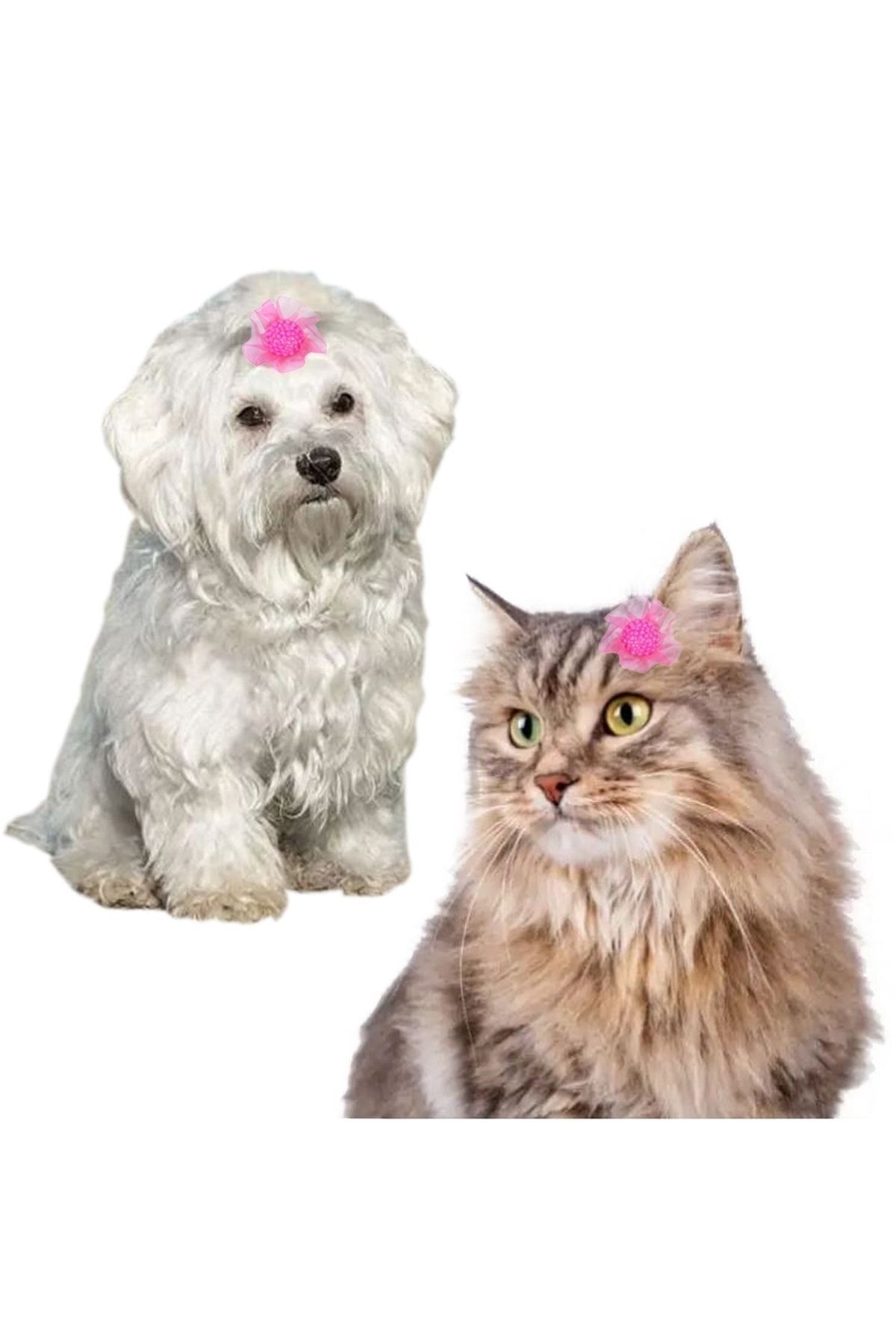 Kedi Köpek Saç Tokası Pensli 2'li Set Toka Açık Pembe Tül