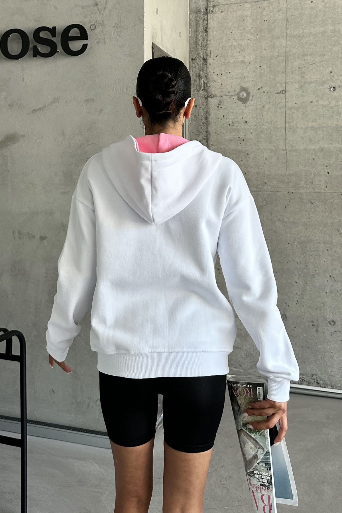 MODAGEN-White Unisex Oversize Hooded Cardigan - Double Zipper 3