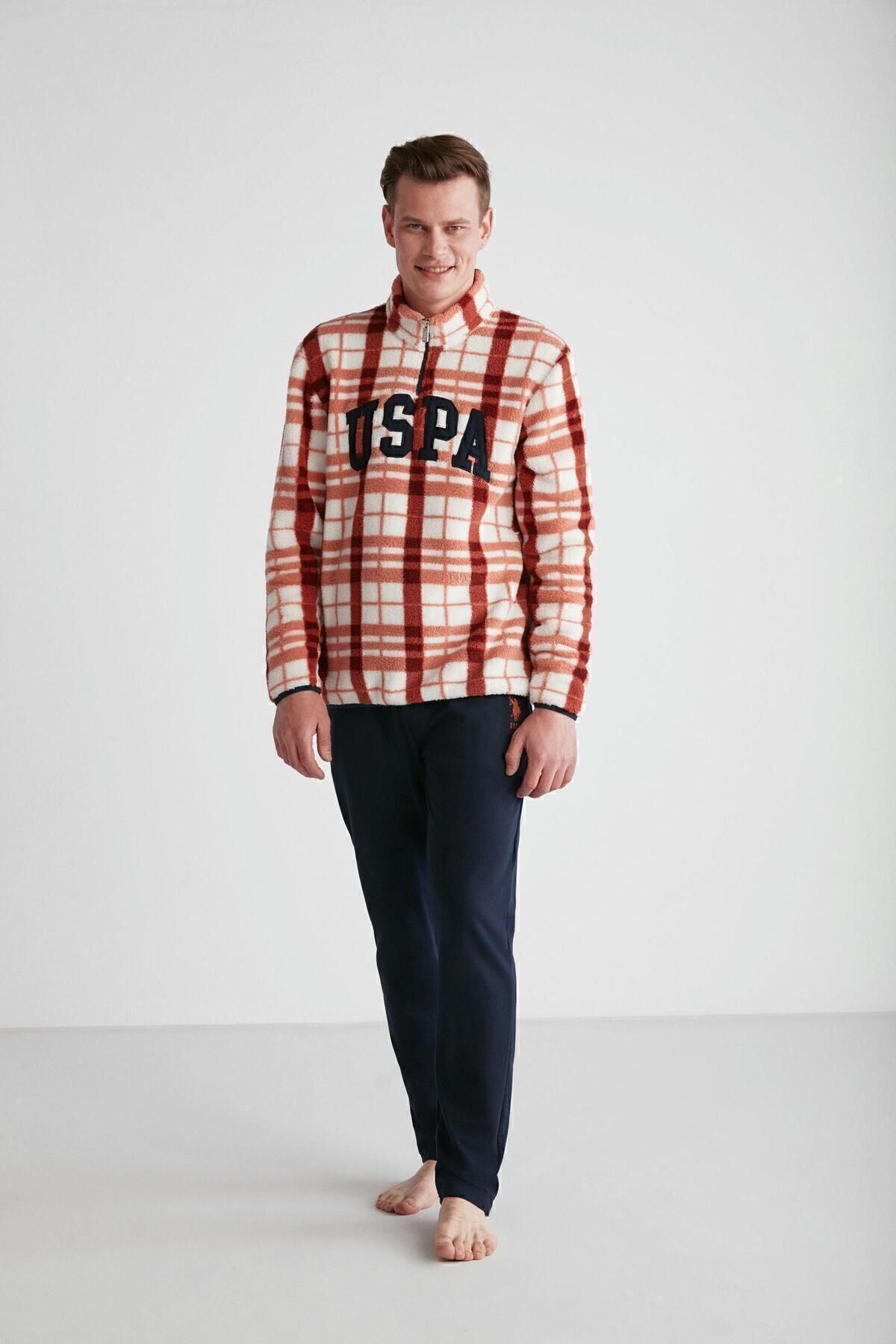 ست پیژامه نارنجی مردانه پیراهن پشمی لباس خواب U.S. Polo Assn.