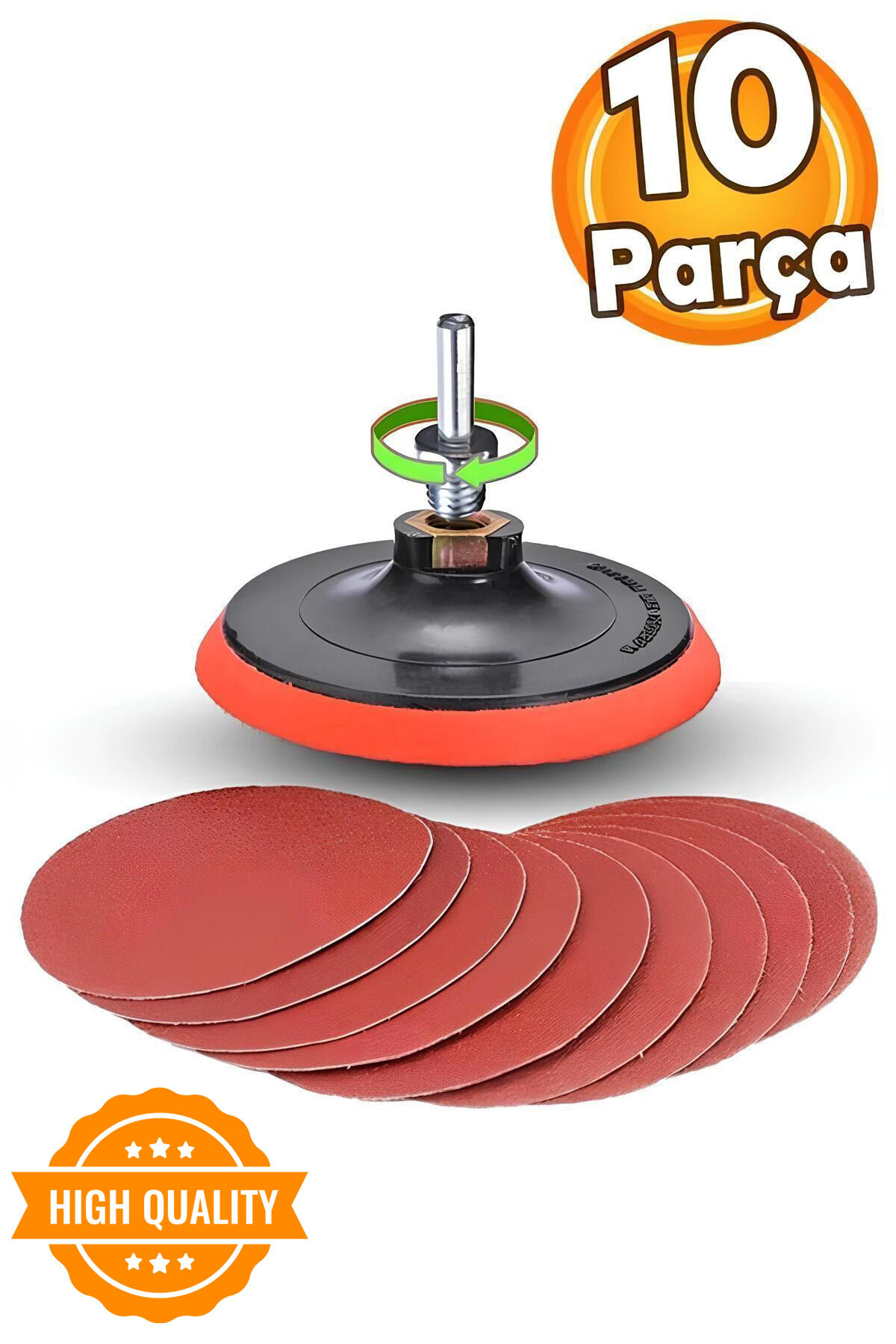 Badem10 Cırt Zımpara Kağıdı El Zımparaları Ucu Seti Matkap Aparatı 115 Mm Avuç Içi Spiral Taşlama 10 Parça