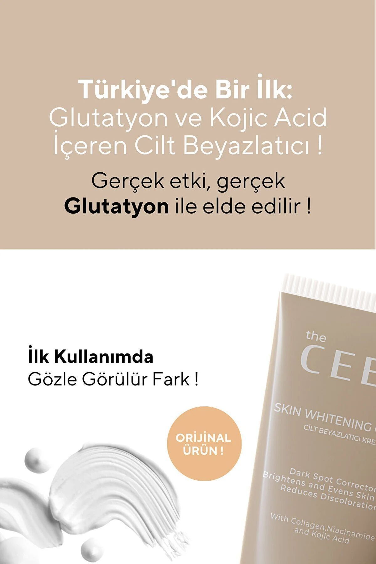 Cilt Beyazlatıcı Aydınlatıcı Glutatyonlu Leke Karşıtı Krem Kolajen, Niacinamide & Kojik Asitli 50 ml