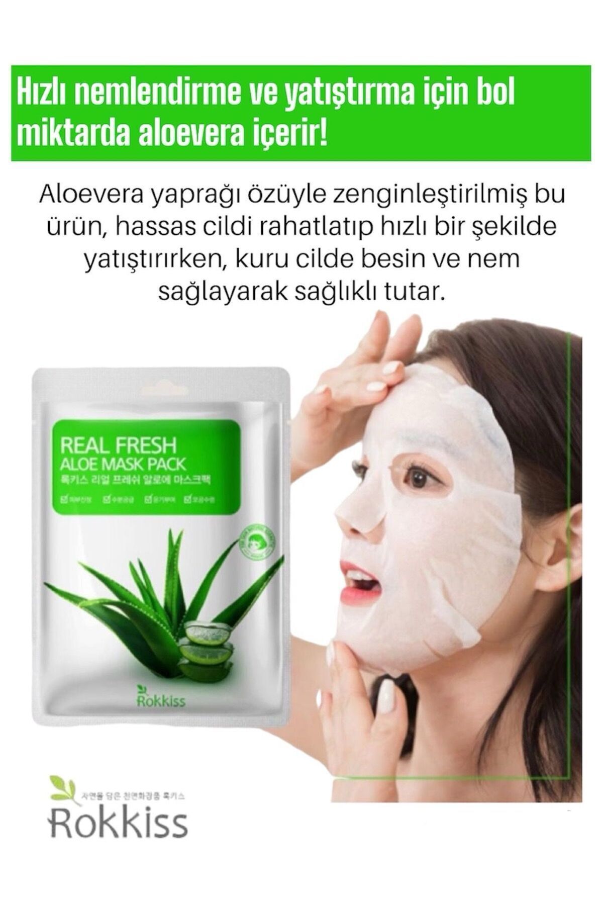 rokkiss 5x Aloe Face Mask-Kore Ürünü Aloe Vera Besleyici Ve
