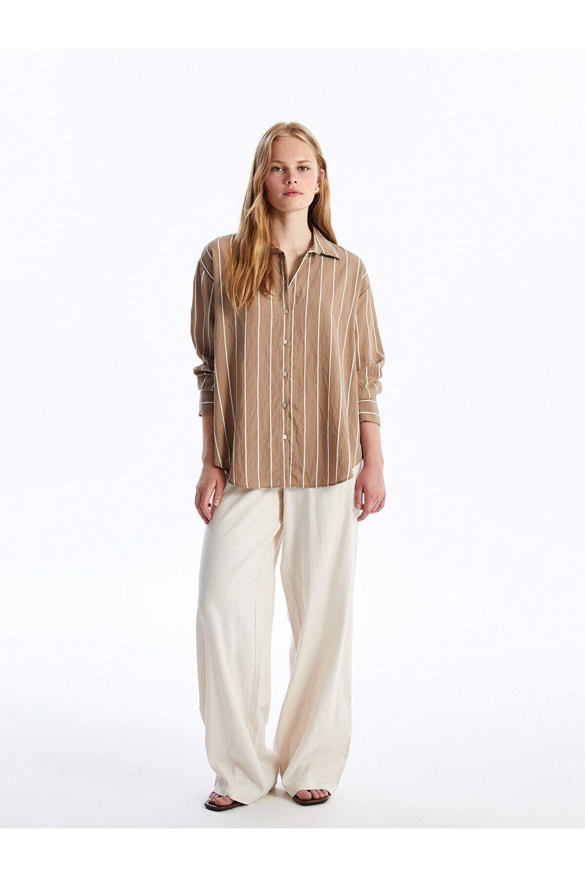LC Waikiki-LCW Oversize-gestreiftes Langarm-Damenhemd 2