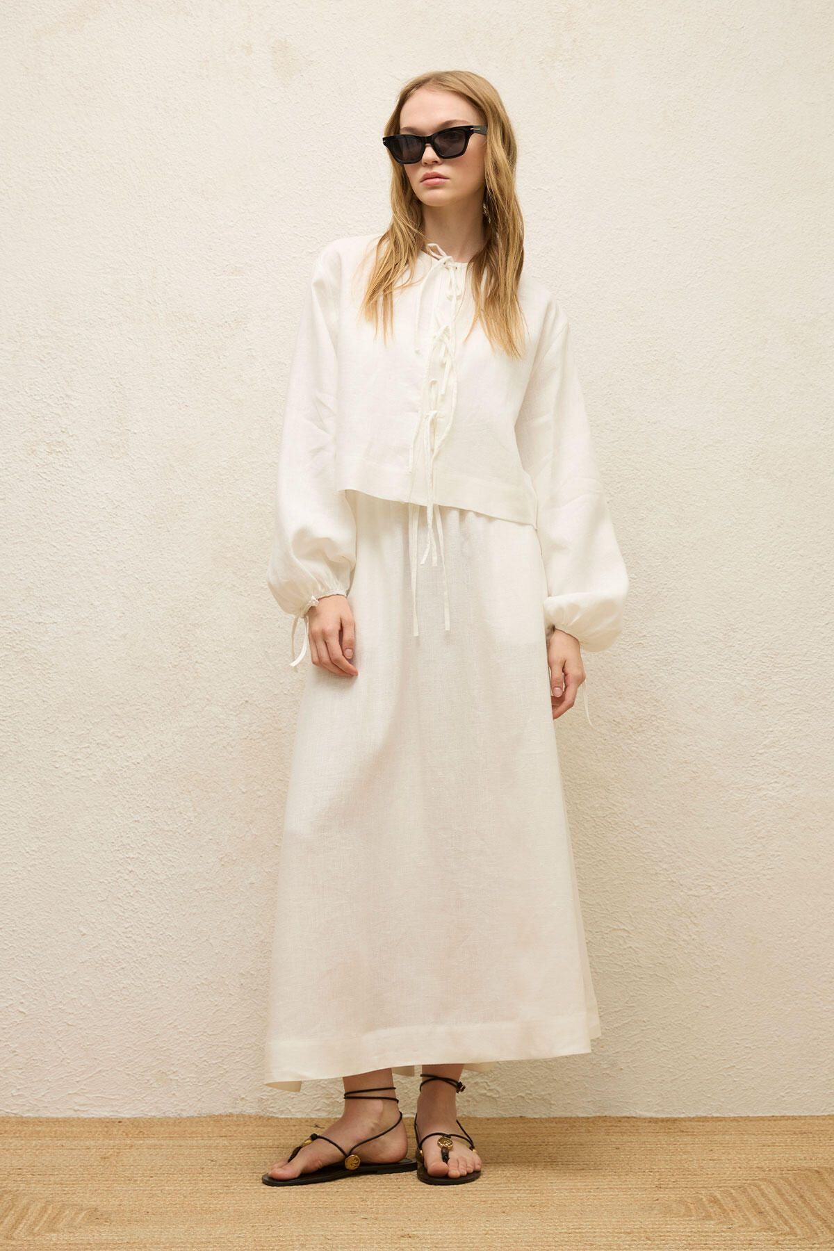 Manuka-Ecru Blouse - Linen, Lace-up Detail 7