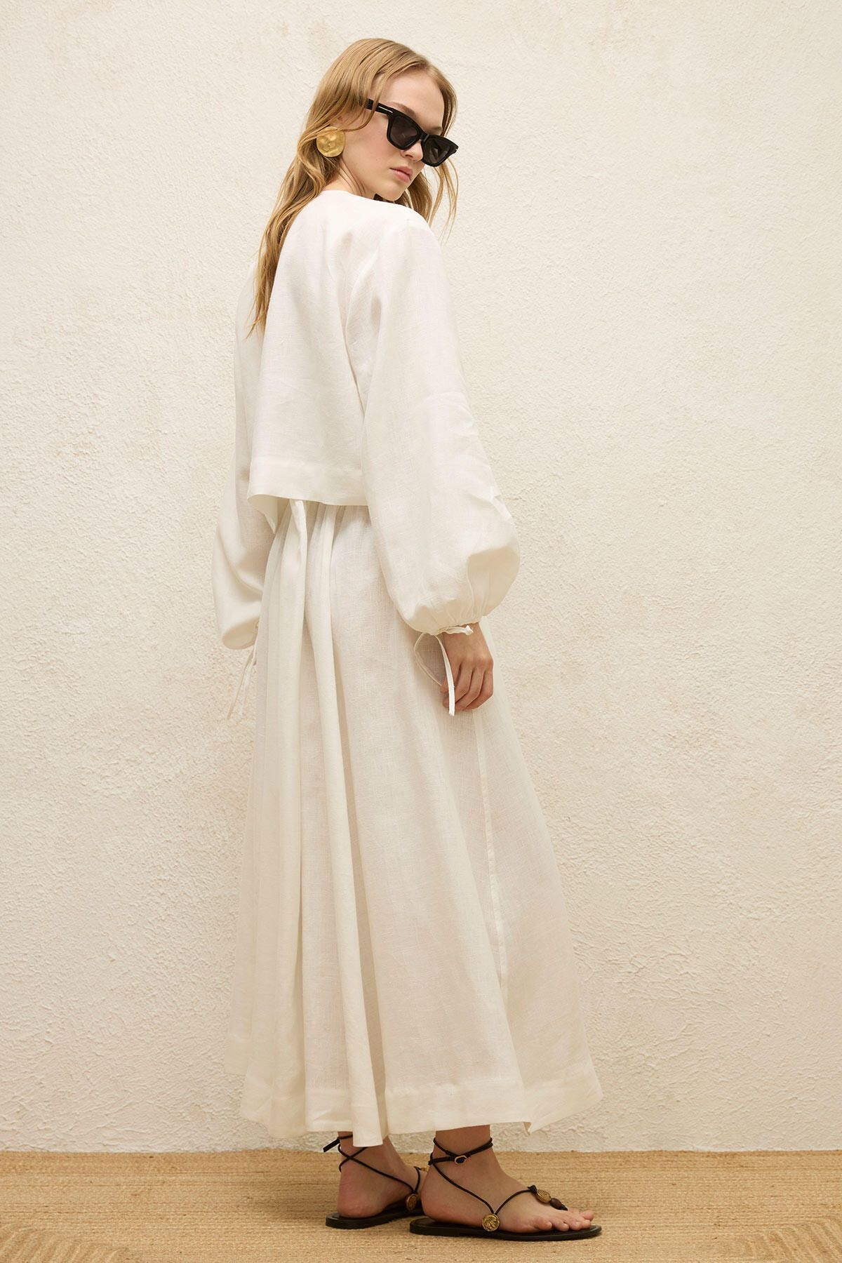 Manuka-Ecru Blouse - Linen, Lace-up Detail 8