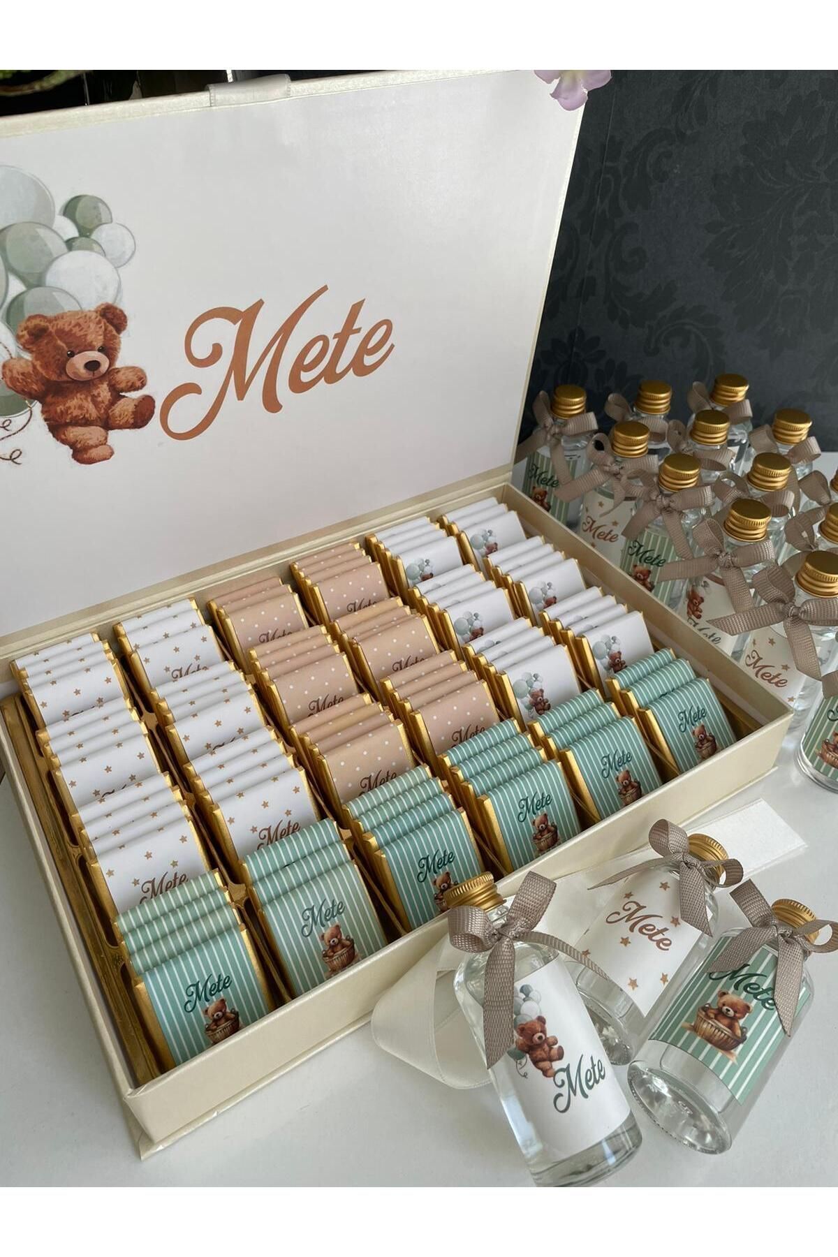 Minemiss Tasarım Kutulu Isme Özel Tasarımlı Kız-erkek Bebek 60 Adet Çikolatası Ve 25 Adet Kolonya Yaş Günü-hediyelik fotoğrafı 4 (önizleme)