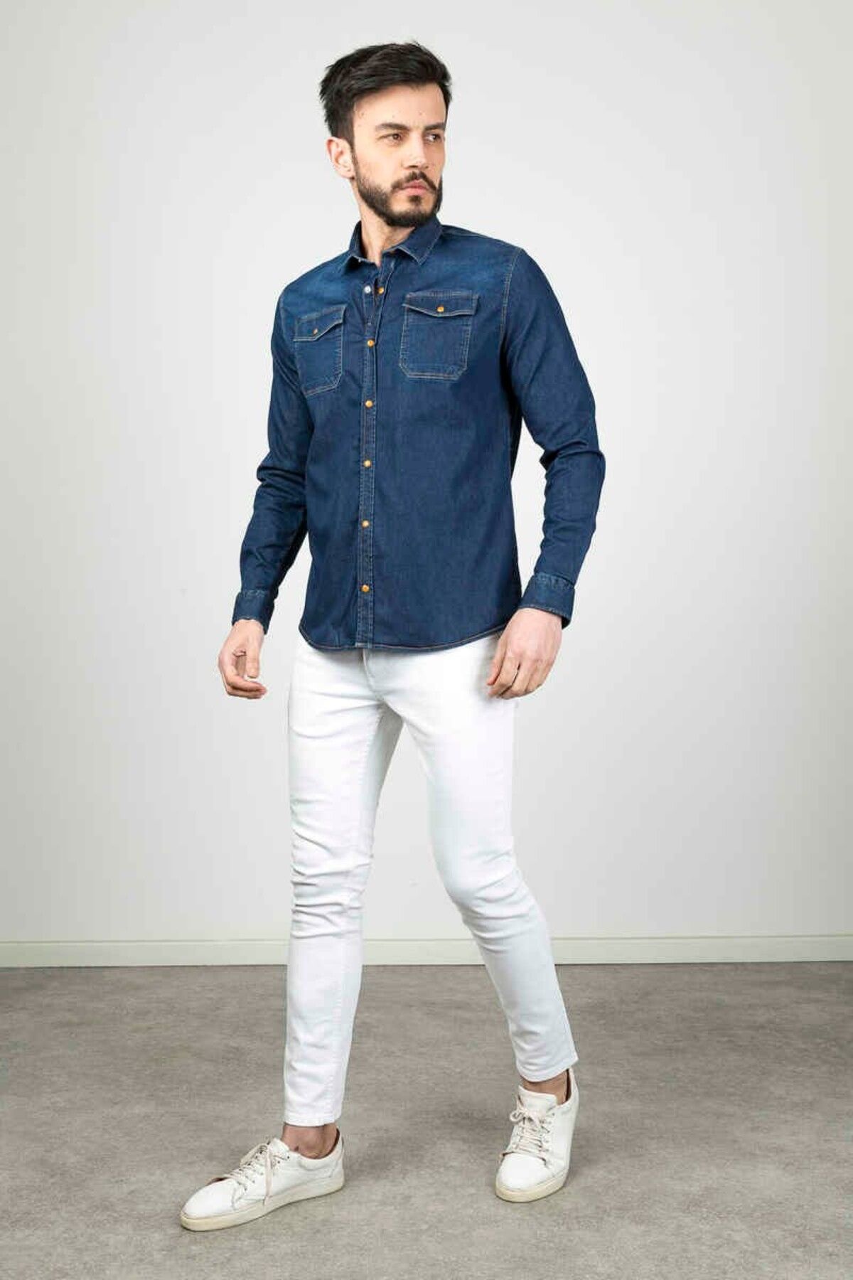 Cazador-Ανδρικό πουκάμισο CAZ 2704 Denim - Μπλε, Πακέτο Πλυμένο 5