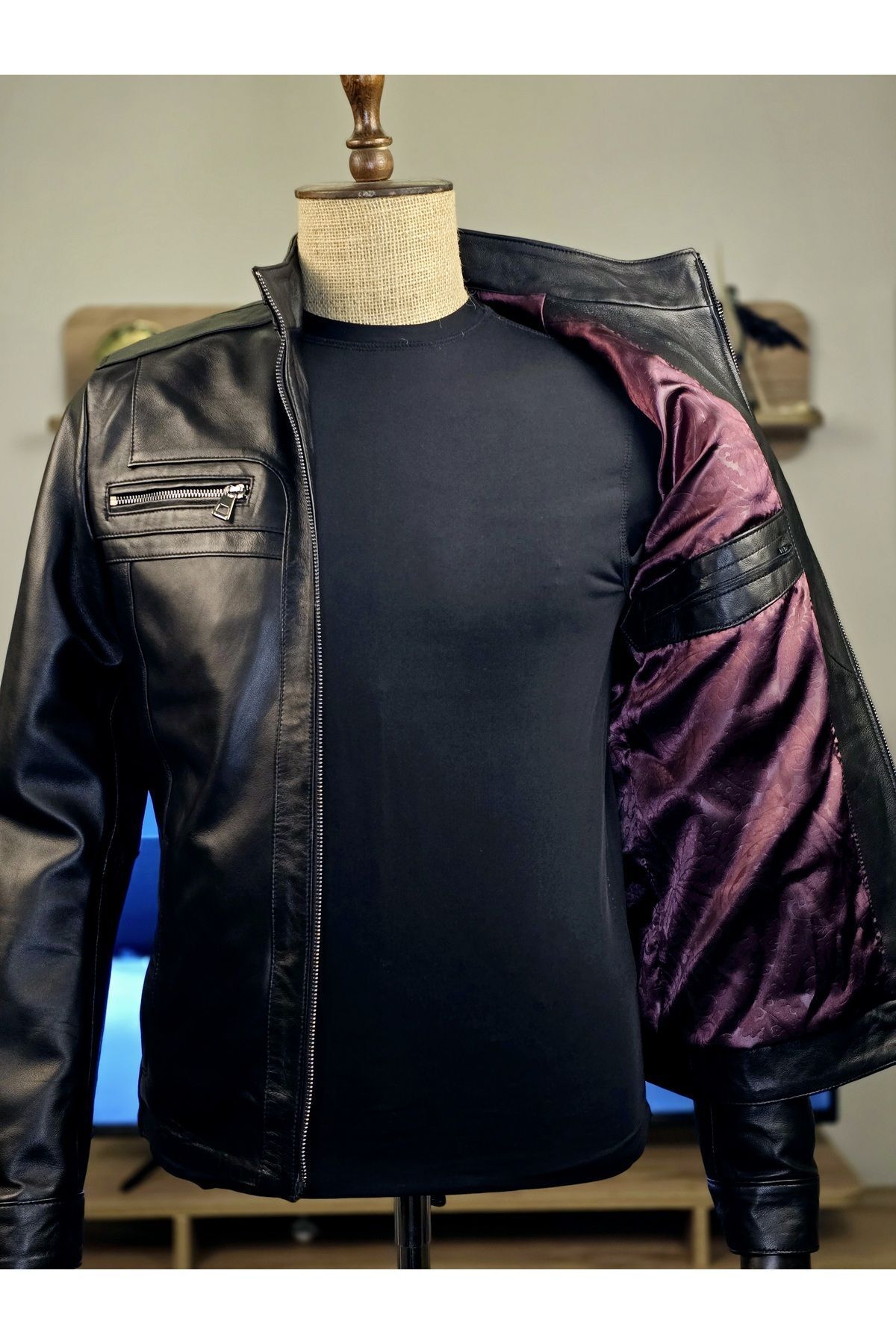 ژاکت مردانه مشکی ALWAYS LEATHER | 1803340038 اورجینال - تصویر 3