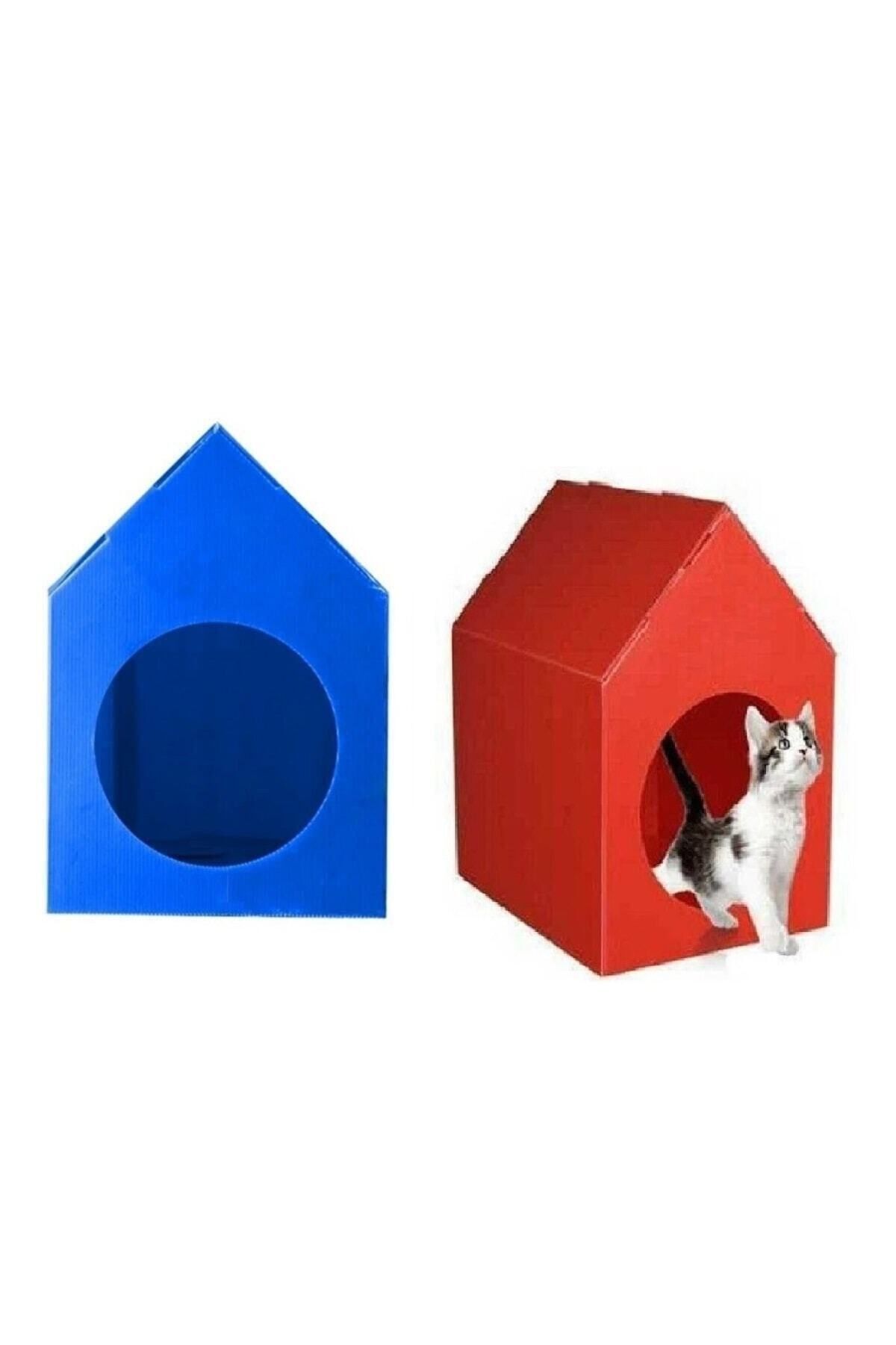 GEDİZ ARPACI Kedi Evi Plastik Kedi Kulübesi 2'li Set (KIRMIZI, MAVİ)