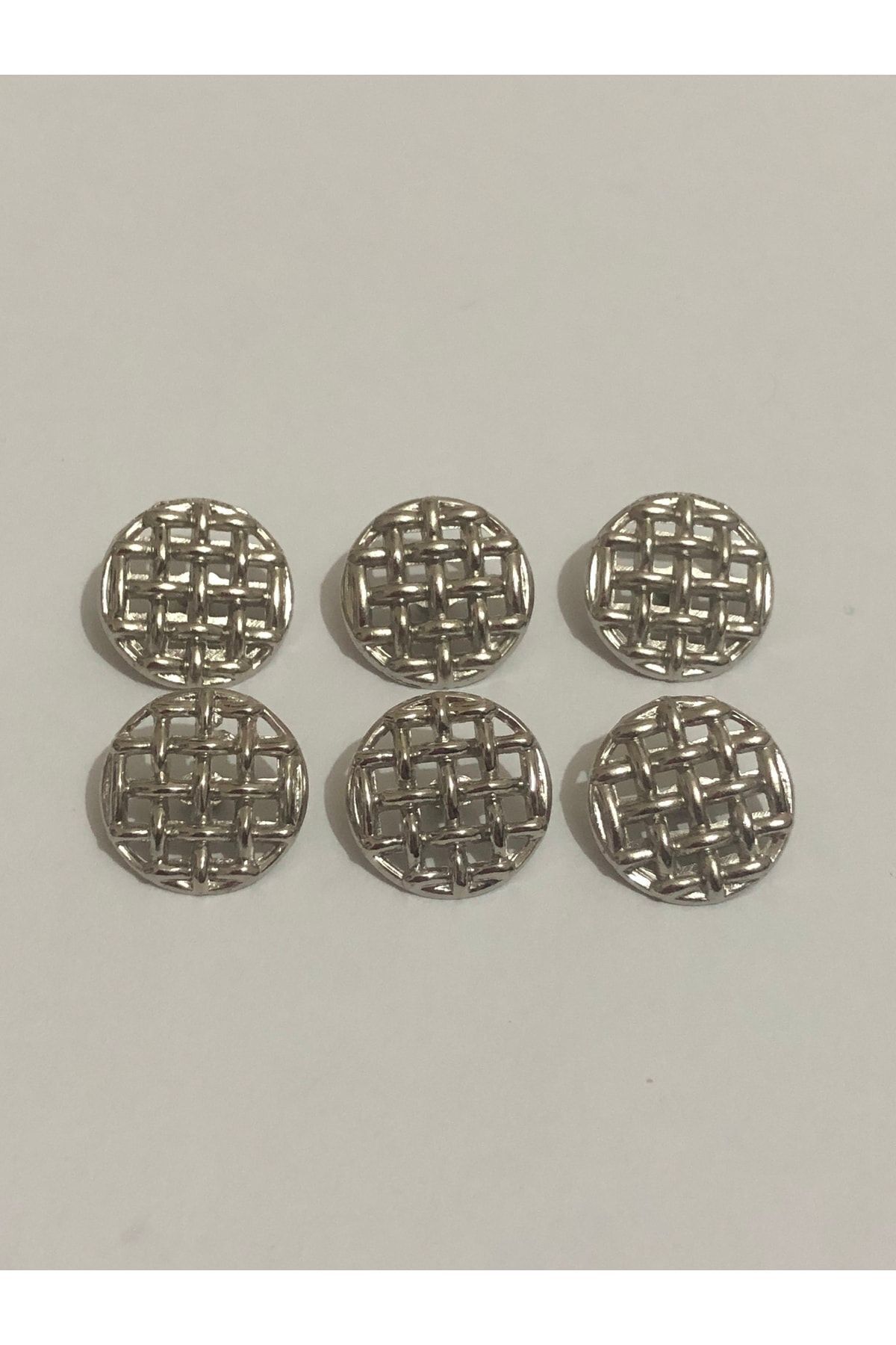 aensia-Silver Silver Mesh Straw Button Small Size Button 24 Size Button Metalized Plastic Button - Pack of 6 1
