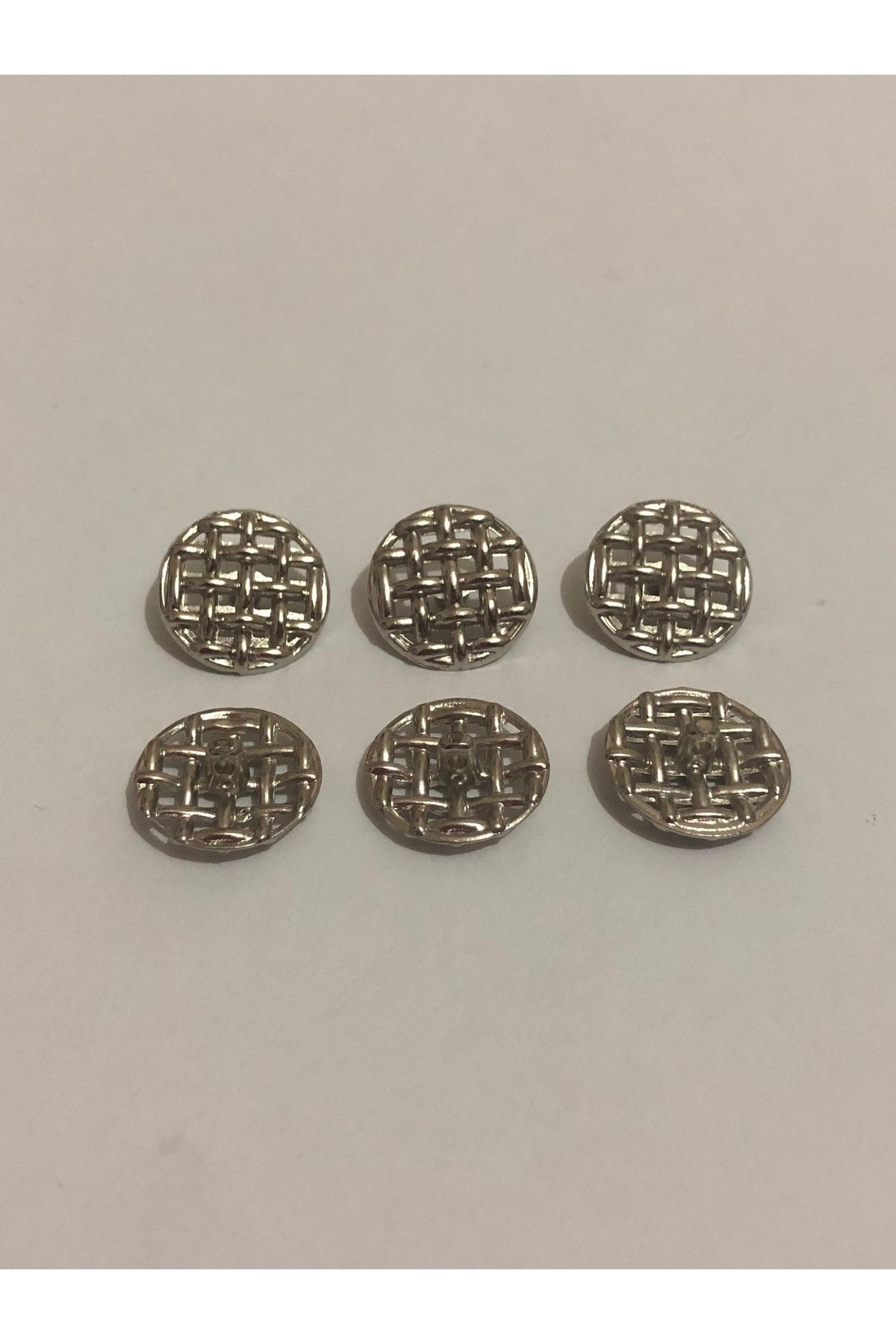 aensia-Silver Silver Mesh Straw Button Small Size Button 24 Size Button Metalized Plastic Button - Pack of 6 2