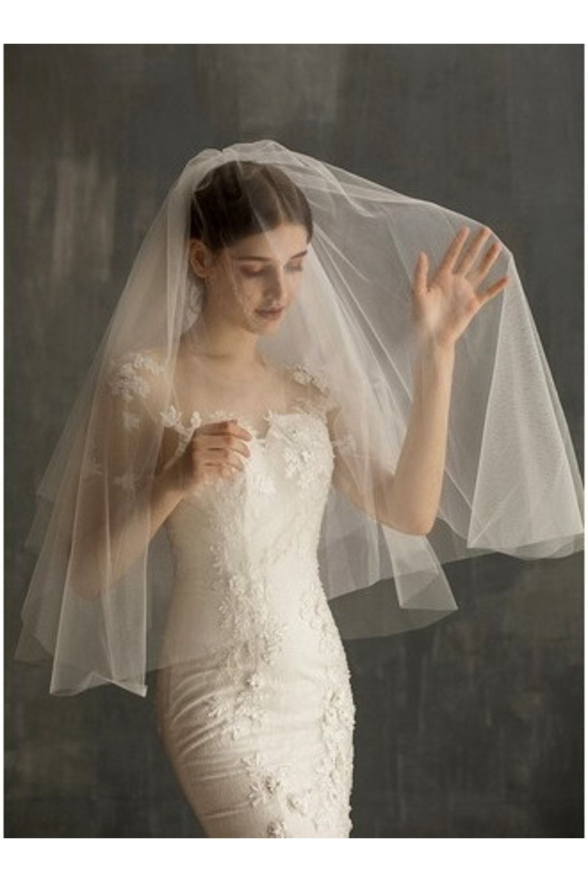Kısa Duvak Sade 414 - Gelin Gelinlik Için, Nikah, Duvağı,tül, Kırık Beyaz