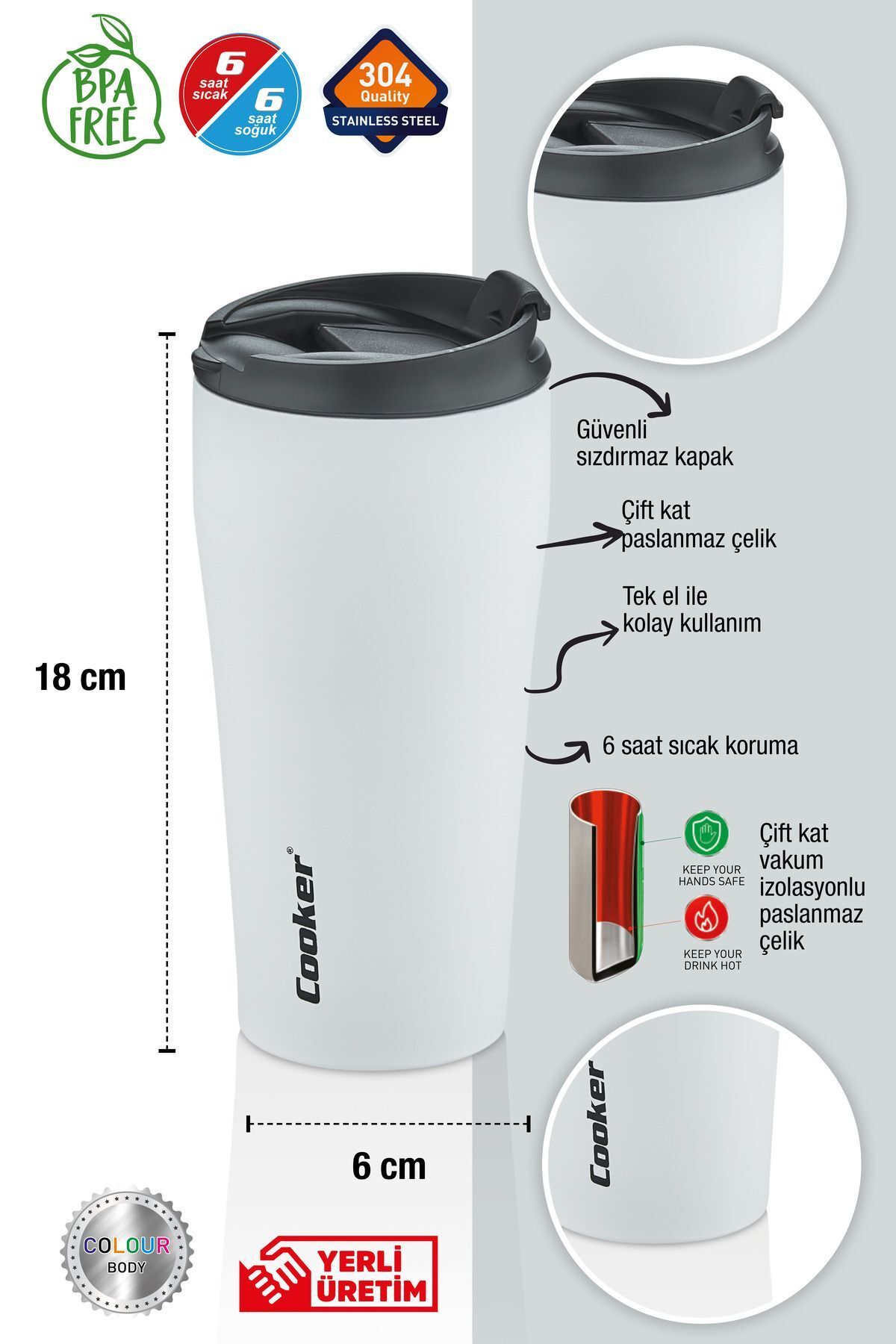 فلاسک قرمز 0.40 میل ترموس استیل ضد زنگ دو طبقه Tea Picnic Camp Outdoor Office Cafe Beyaz Cooker