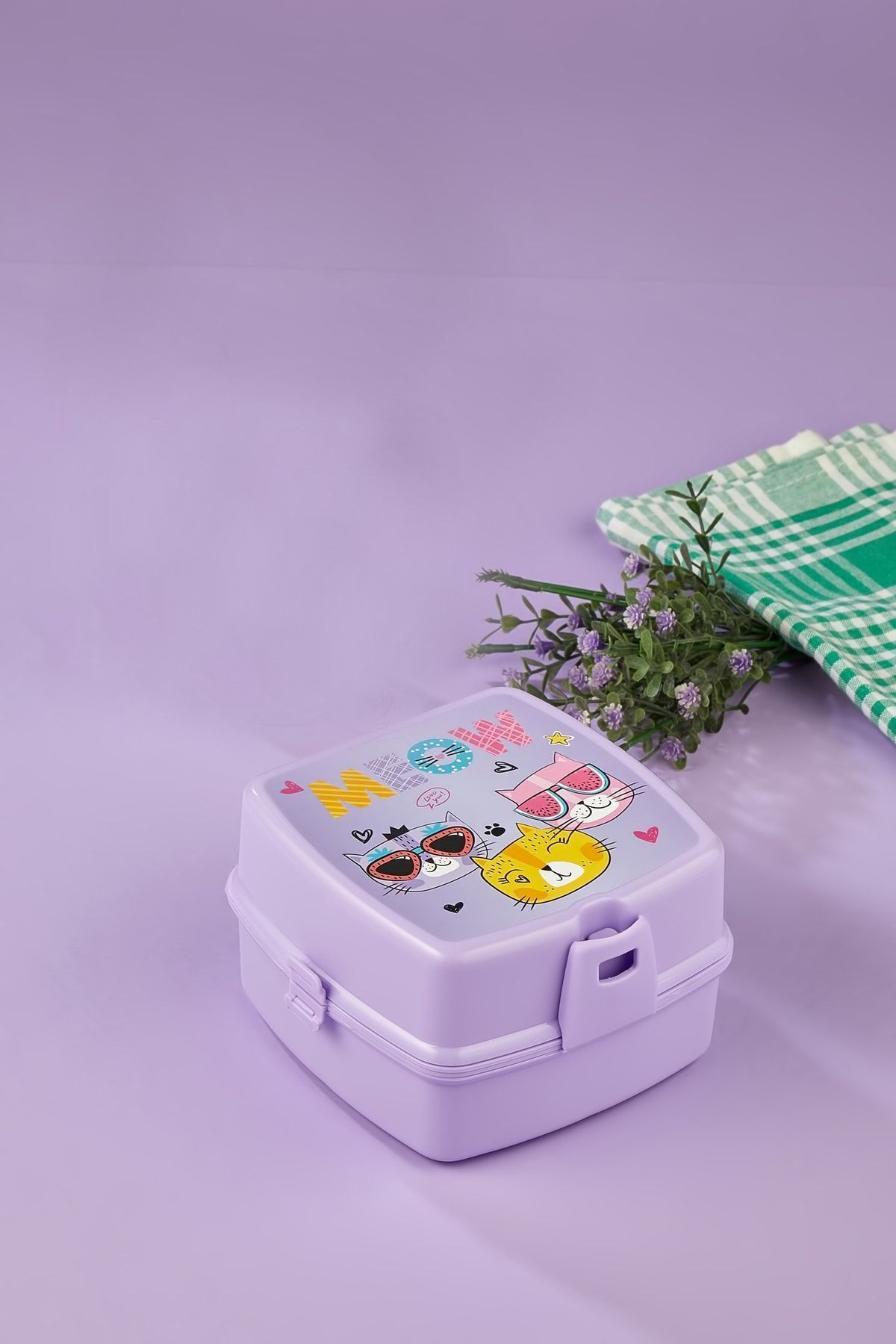 OPTİZON MEOW KEDİ 2'Lİ SET KARE BESLENME KUTUSU ve MEOW KEDİLİ SULUK MATARA fotoğrafı 3 (önizleme)