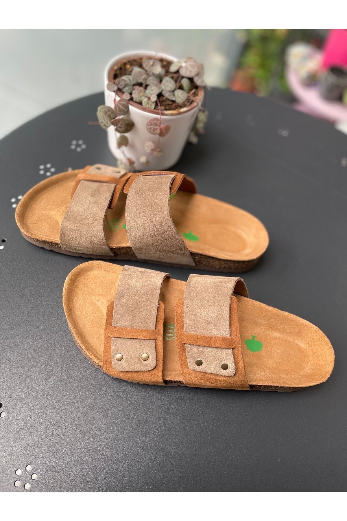 Land of Cork Natural Cork Sole Leather Slippers Trendyol