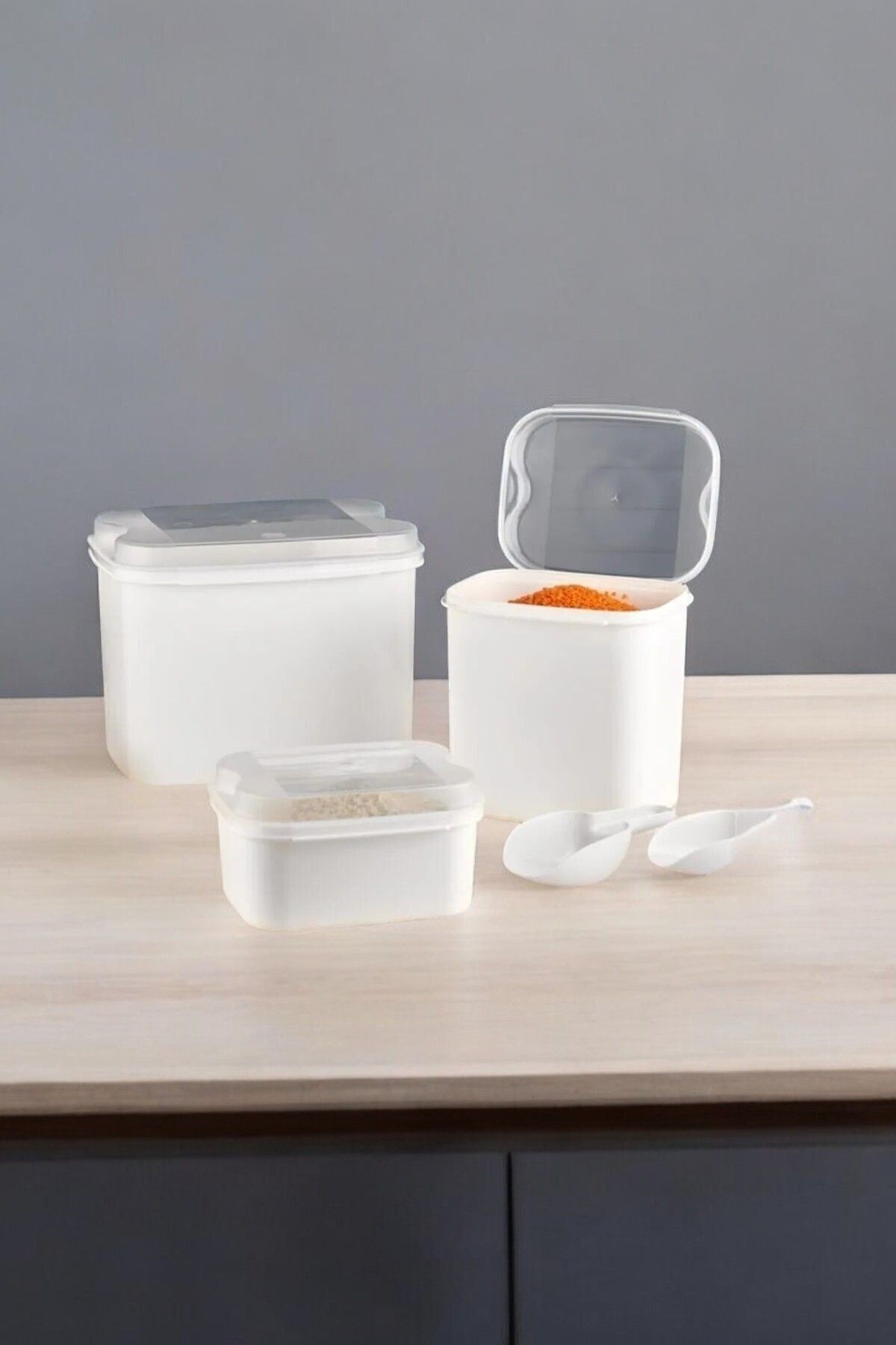 MRY HOME-Vip Ahmet Masal Flour and Pulses Container 10 Lt 4.5 Lt 1.6 Lt White Storage Container with Shovel Gift Vp-039 2